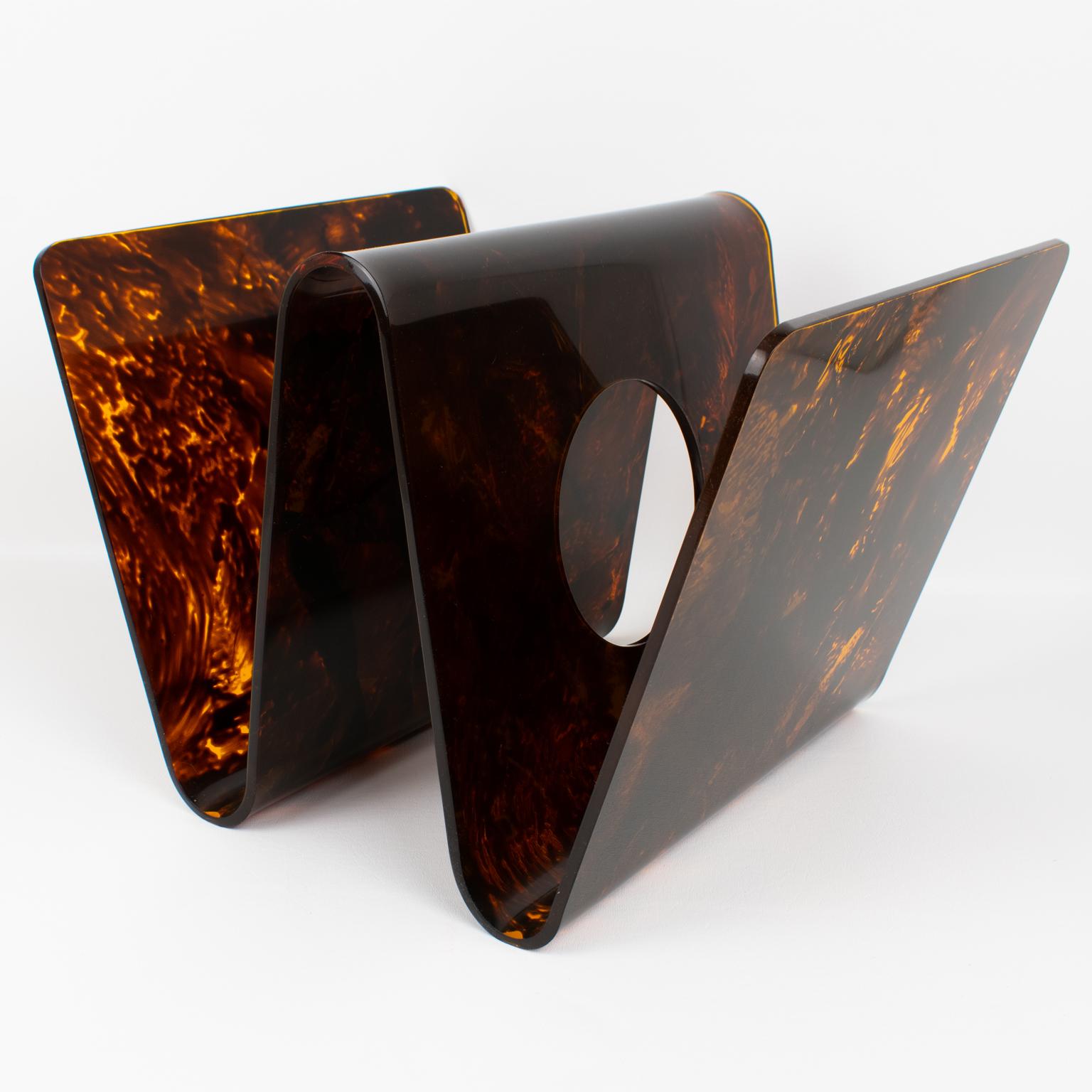 French Christian Dior Modernist Tortoiseshell Lucite Magazine Holder, Rack