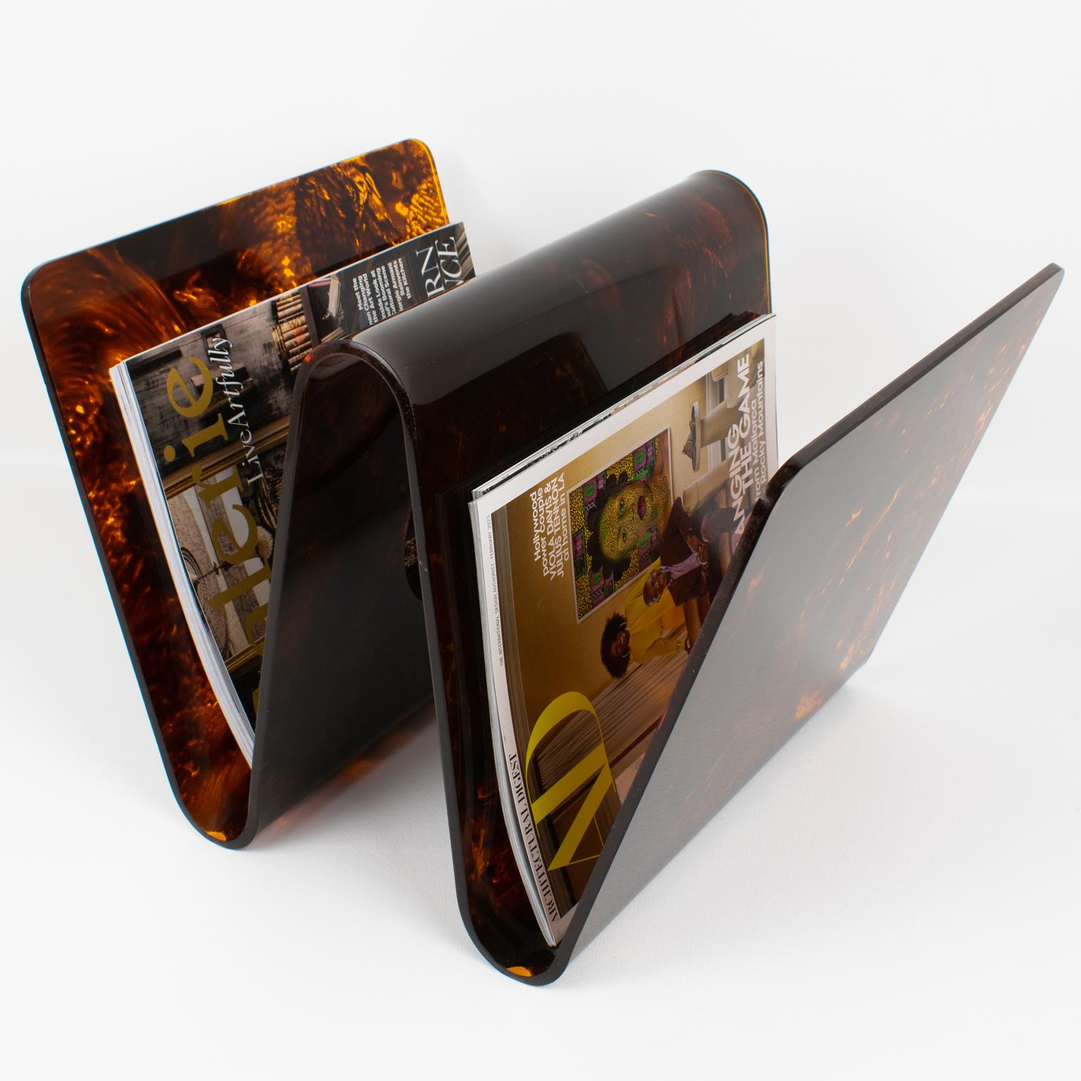 Christian Dior Modernist Tortoiseshell Lucite Magazine Holder, Rack In Excellent Condition In Atlanta, GA