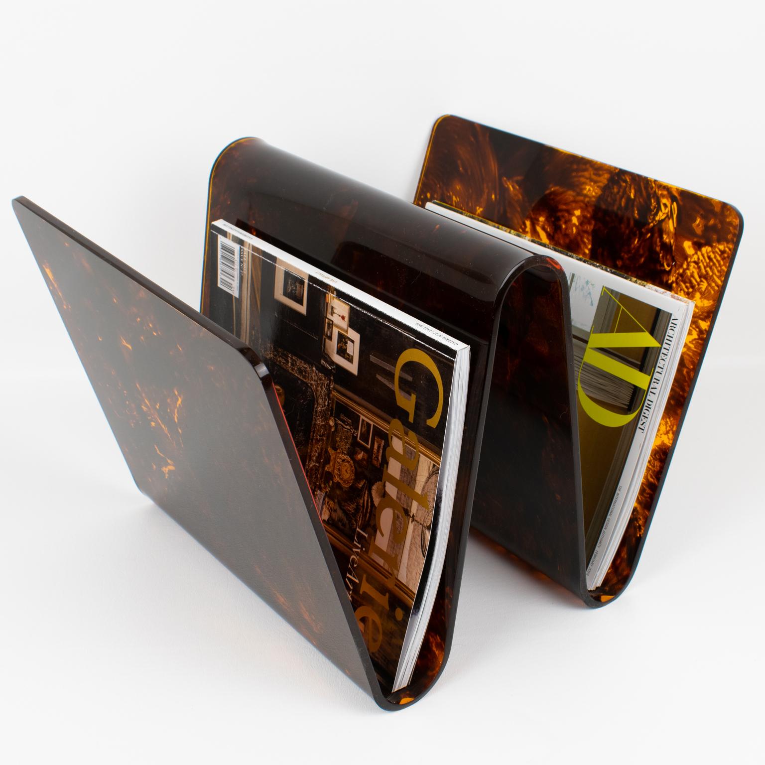 Late 20th Century Christian Dior Modernist Tortoiseshell Lucite Magazine Holder, Rack