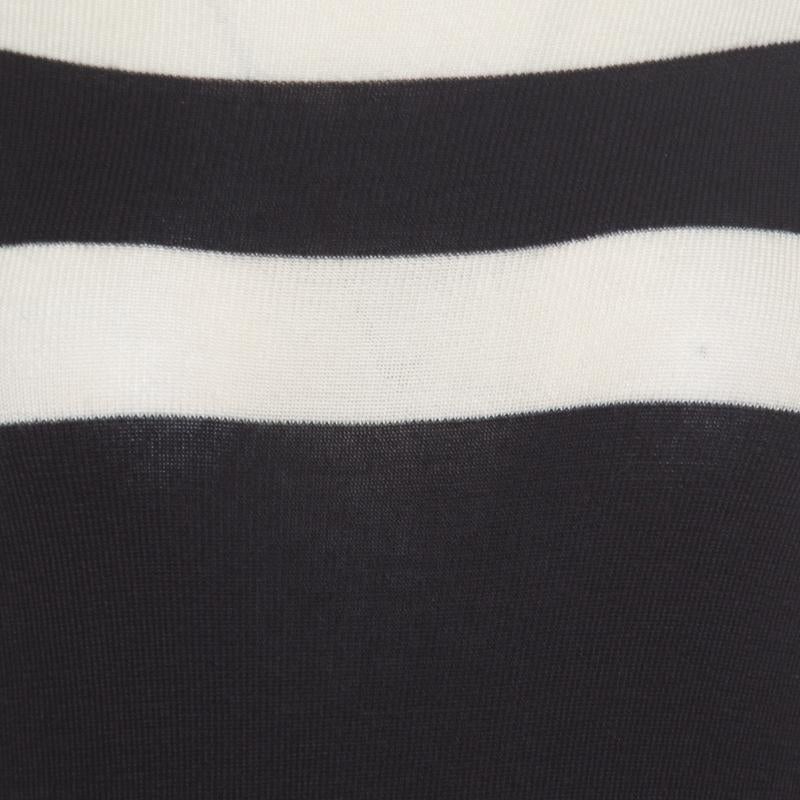 Christian Dior Monochrome Striped Slit Back Detail Tapered Waist Sweater Top M 1