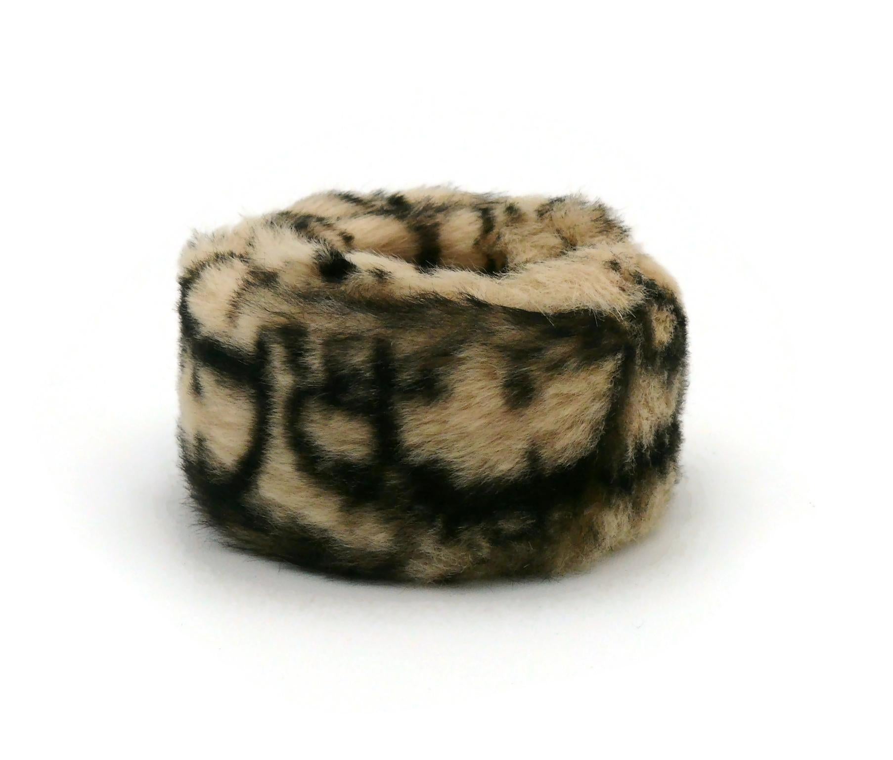 Christian Dior Monogram Trotter Fur Slap Cuff Bracelet In Good Condition For Sale In Nice, FR