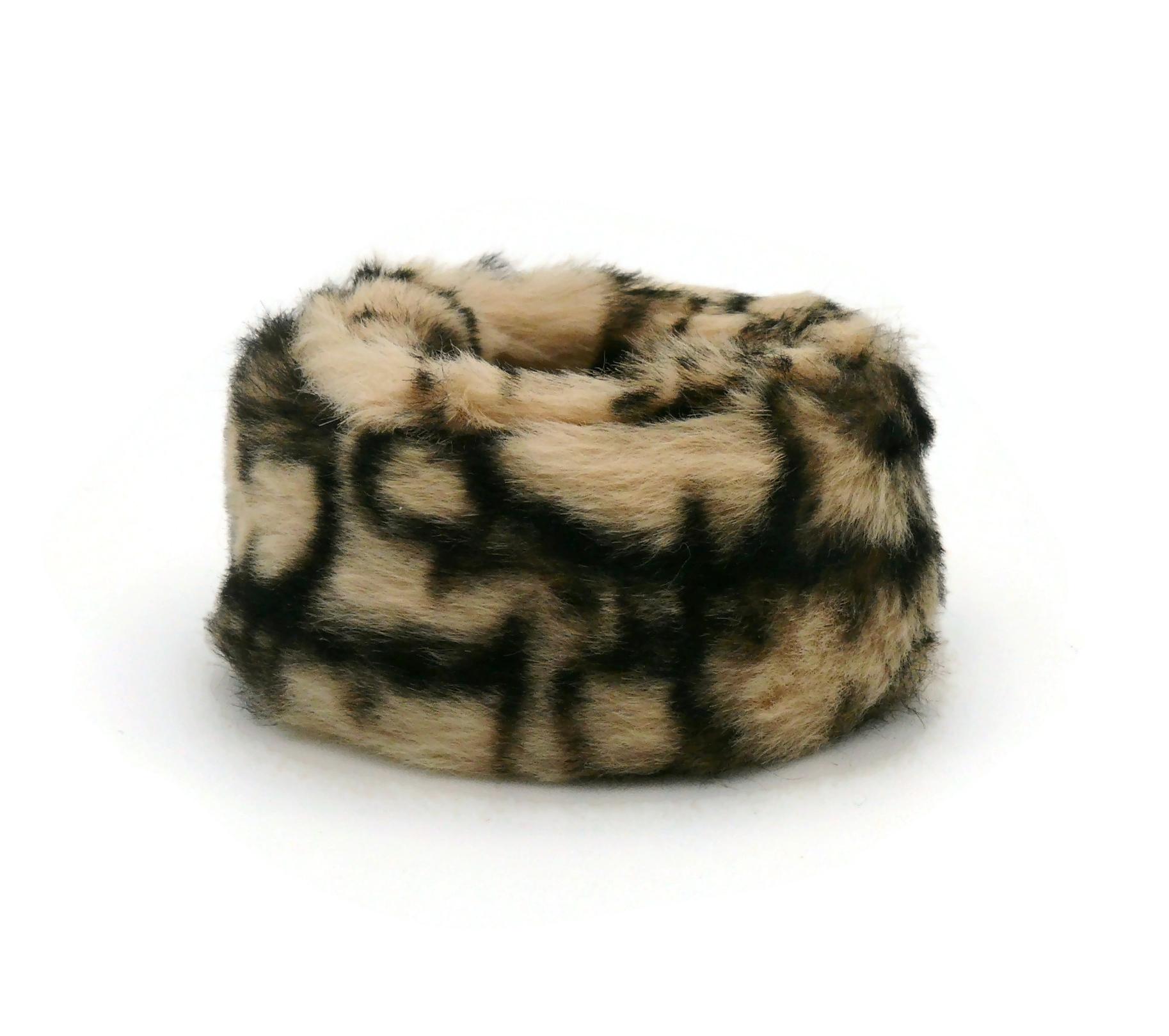 Women's Christian Dior Monogram Trotter Fur Slap Cuff Bracelet For Sale