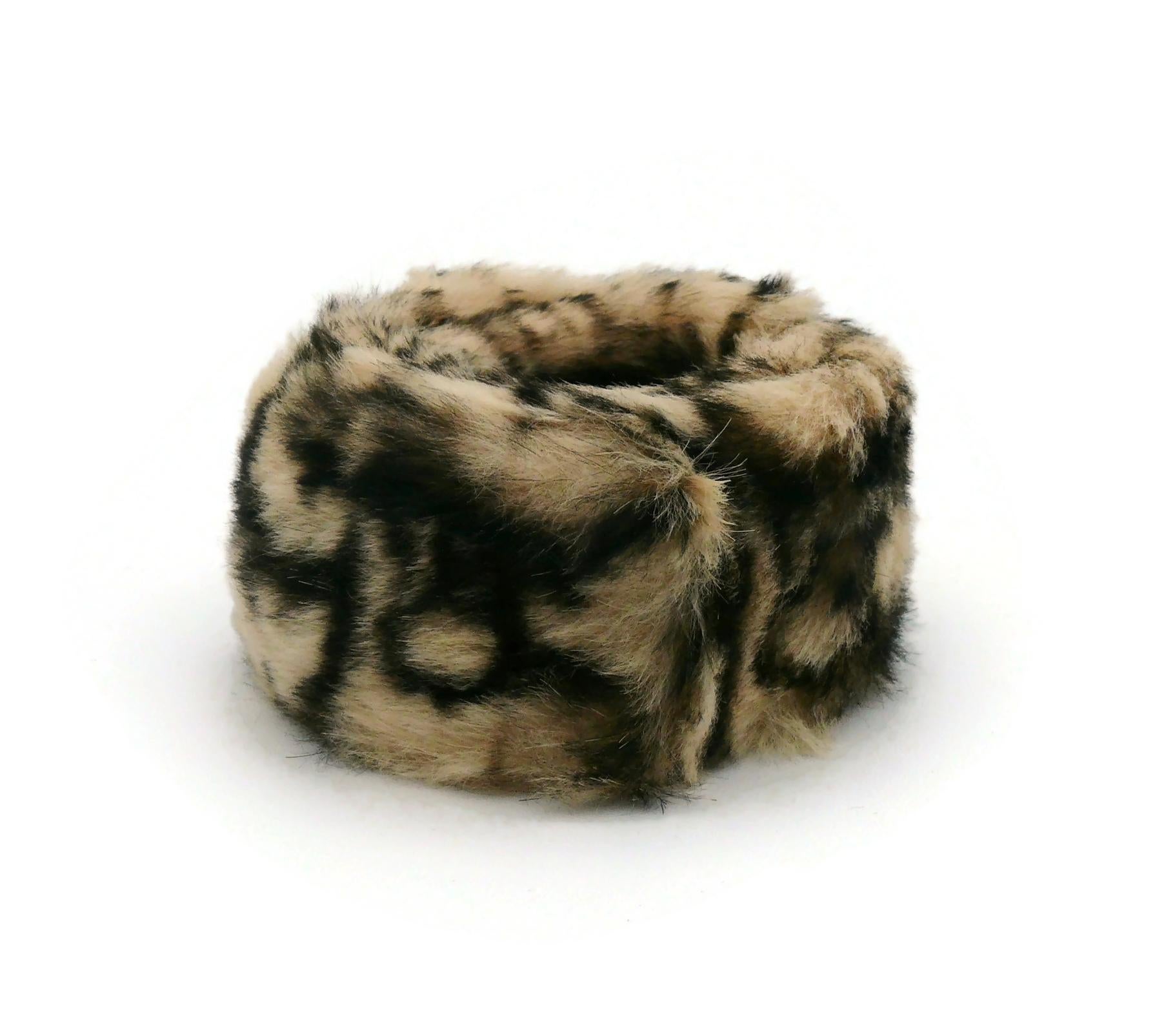 Christian Dior Monogram Trotter Fur Slap Cuff Bracelet For Sale 1