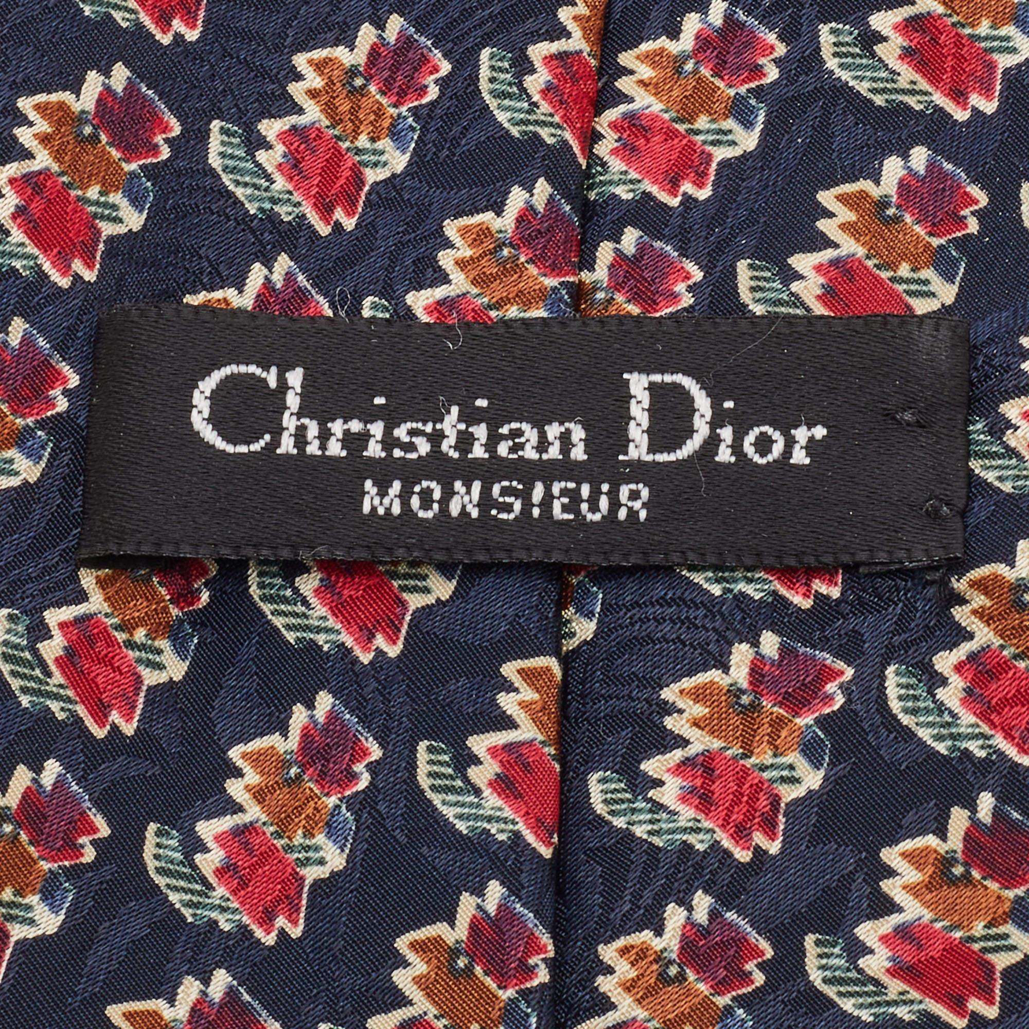 Christian Dior Monsieur Black Printed Polyester Tie In Good Condition For Sale In Dubai, Al Qouz 2