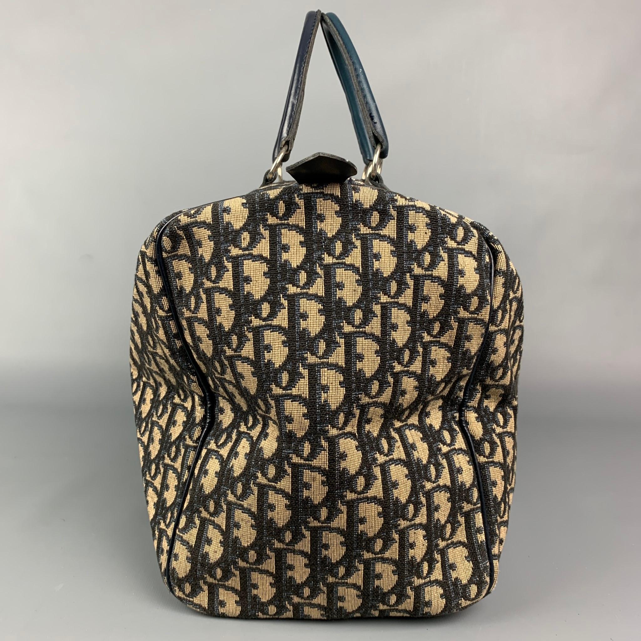 CHRISTIAN DIOR Monsieur Boston Segeltuchhandtasche mit Monogramm in Marineblau und Beige für Damen oder Herren
