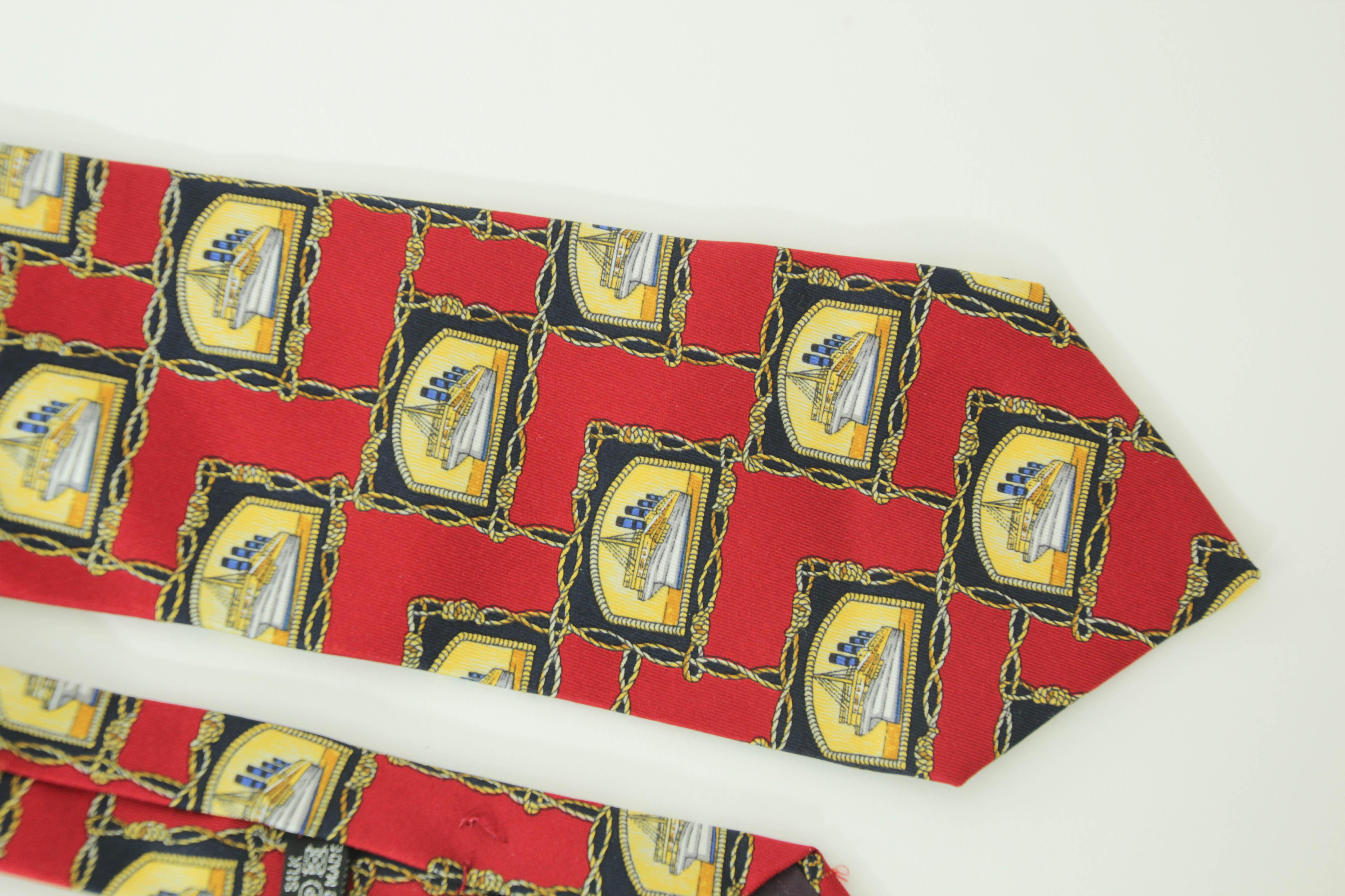 CHRISTIAN DIOR MONSIEUR silk tie men dress necktie.
CHRISTIAN DIOR MONSIEUR Red Silk Neck Tie with boat design tie fancy printed silk, hand made in France.
The tie is crafted in red gold and black silk, the tie will elegantly embellish any