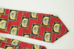 CHRISTIAN DIOR MONSIEUR Red Silk Neck Tie with the France Ship Design