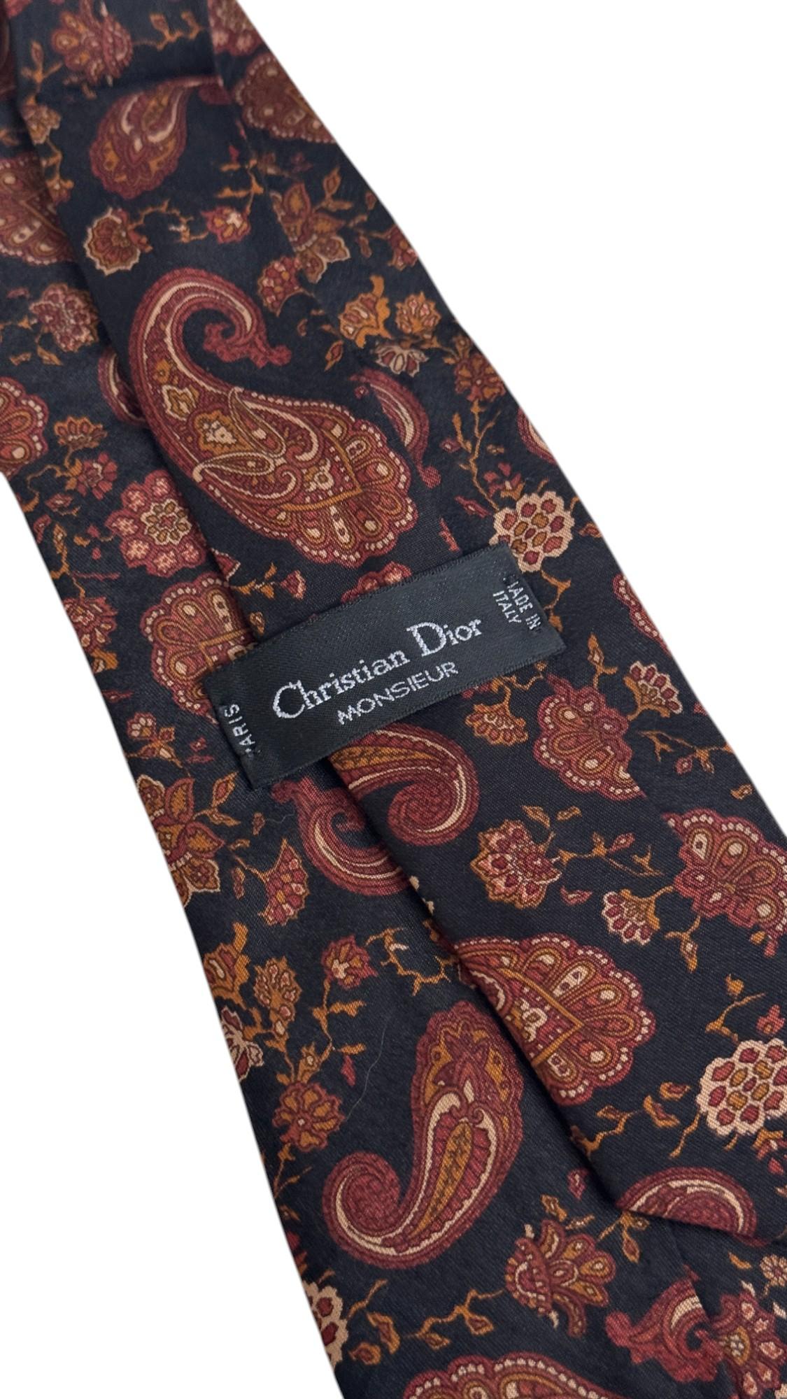 Christian Dior Monsieur Vintage Krawatte - Paisley-Muster in Burgund und Gold (Black) im Angebot