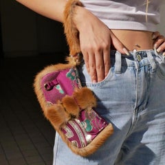 CHRISTIAN DIOR Multi Purple Cognac Fur Canvas Gold Wristlet Clutch Flap Bag