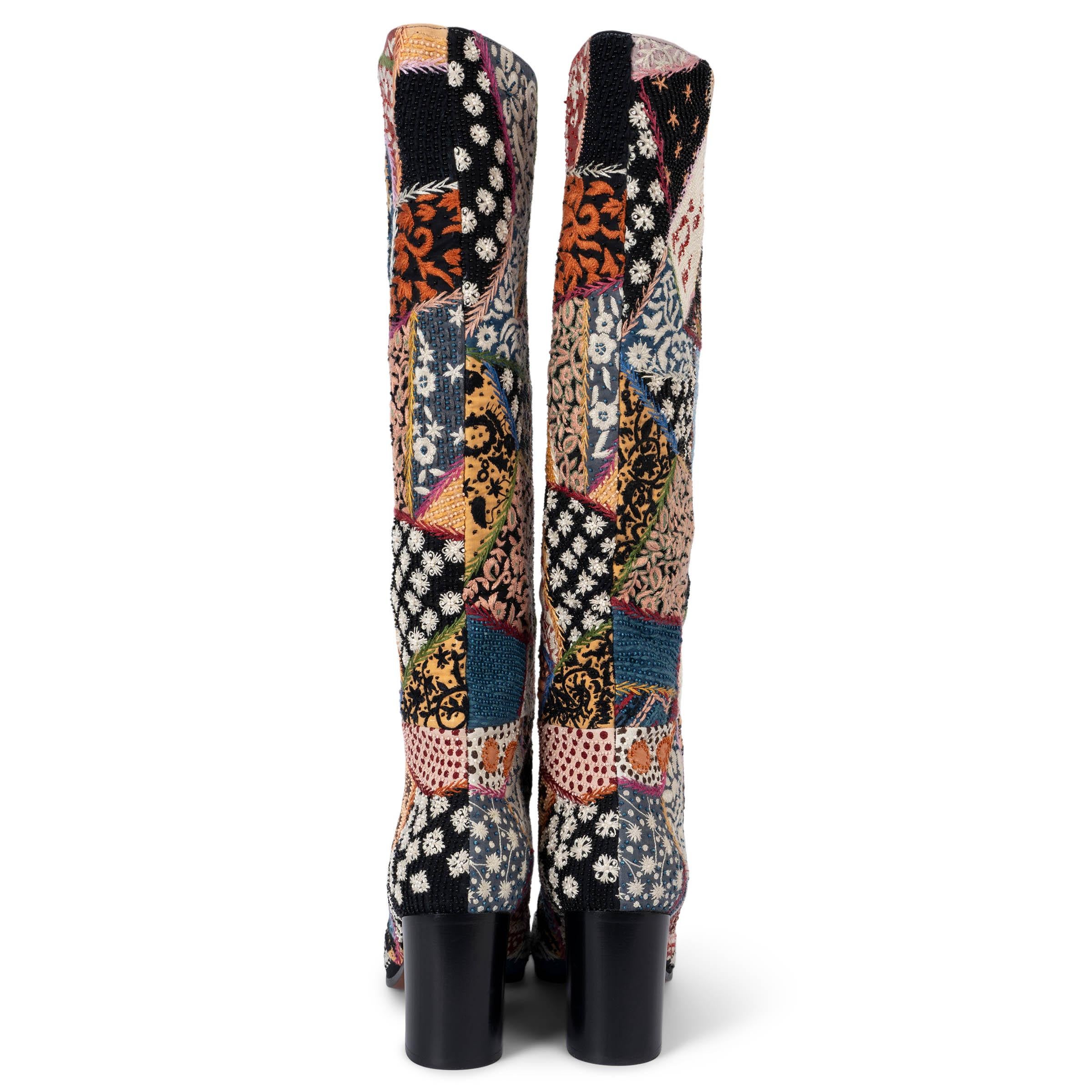 Brown CHRISTIAN DIOR multicolor 2018 DIORAGE PATCHWORK EMBROIDERED Boots Shoes 40 For Sale