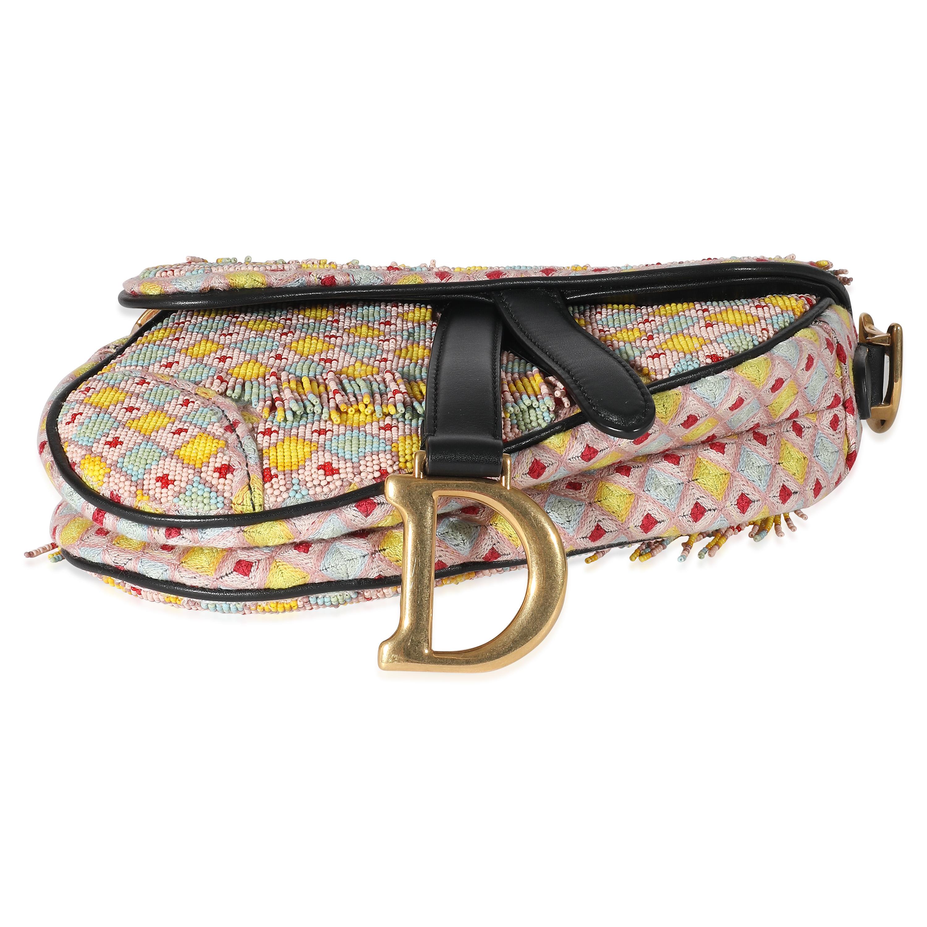 Christian Dior Multicolor Beaded Tassel Micro Saddle Bag In Excellent Condition For Sale In New York, NY