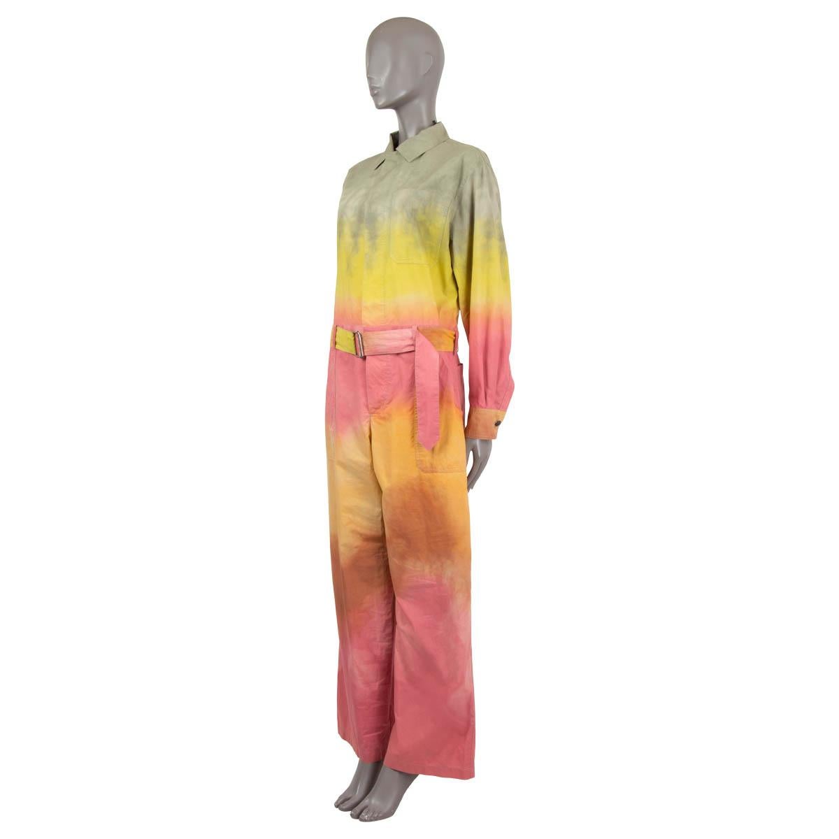 100% authentic Christian Dior DiorAura belted jumpsuit in multicolor ombre cotton (100%). Featrues a chest pocket, two slant pockets, bee embroidery and a relaxed fit. Opens with buttons on the front and is unlined. Has been worn and is in excellent