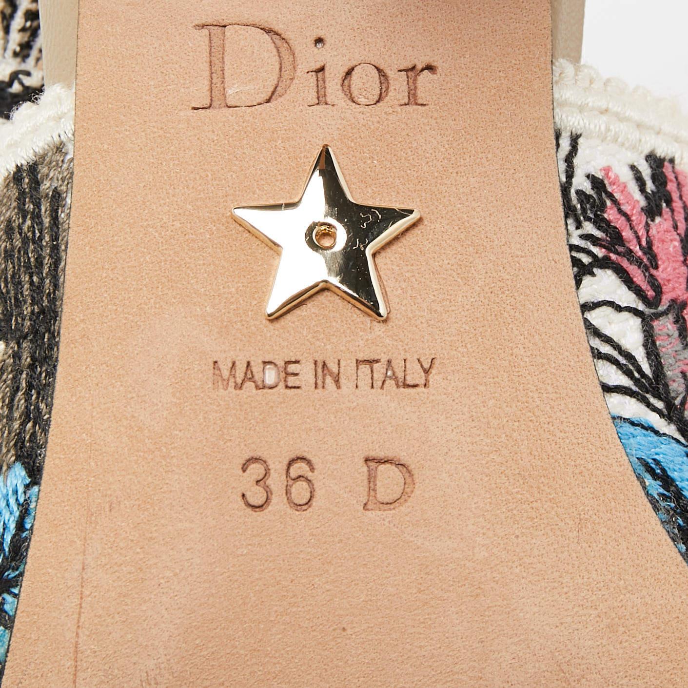 Christian Dior Multicolor Floral Embroidered Canvas J'adior Slingback Pumps Size 4