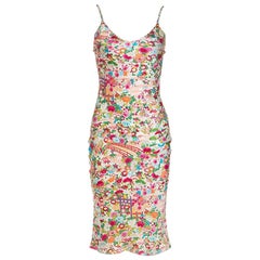 Christian Dior Mehrfarbiges Seiden-Slipkleid mit Blumendruck S