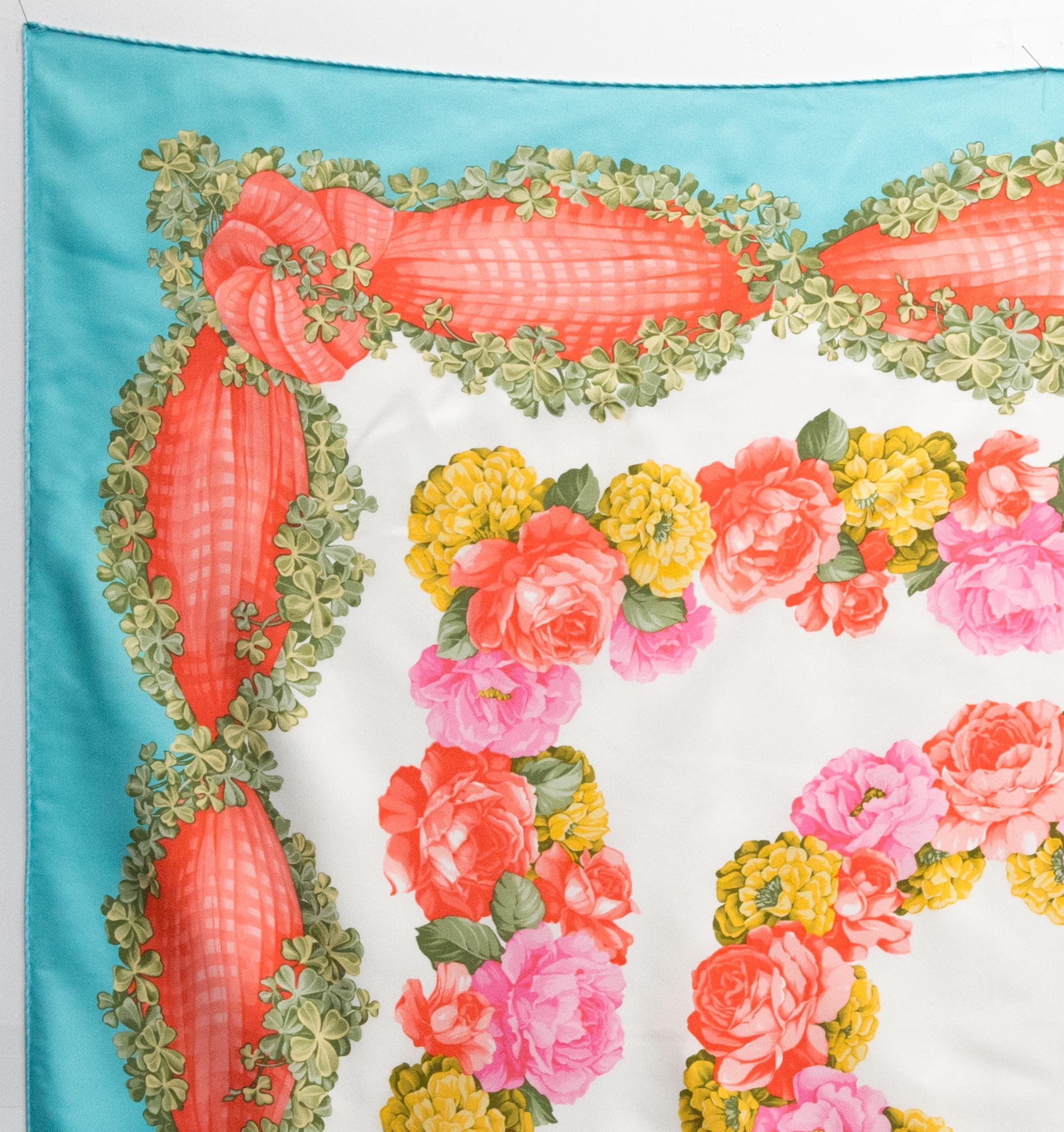 Beige Christian Dior Multicolor Floral Silk Scarf For Sale