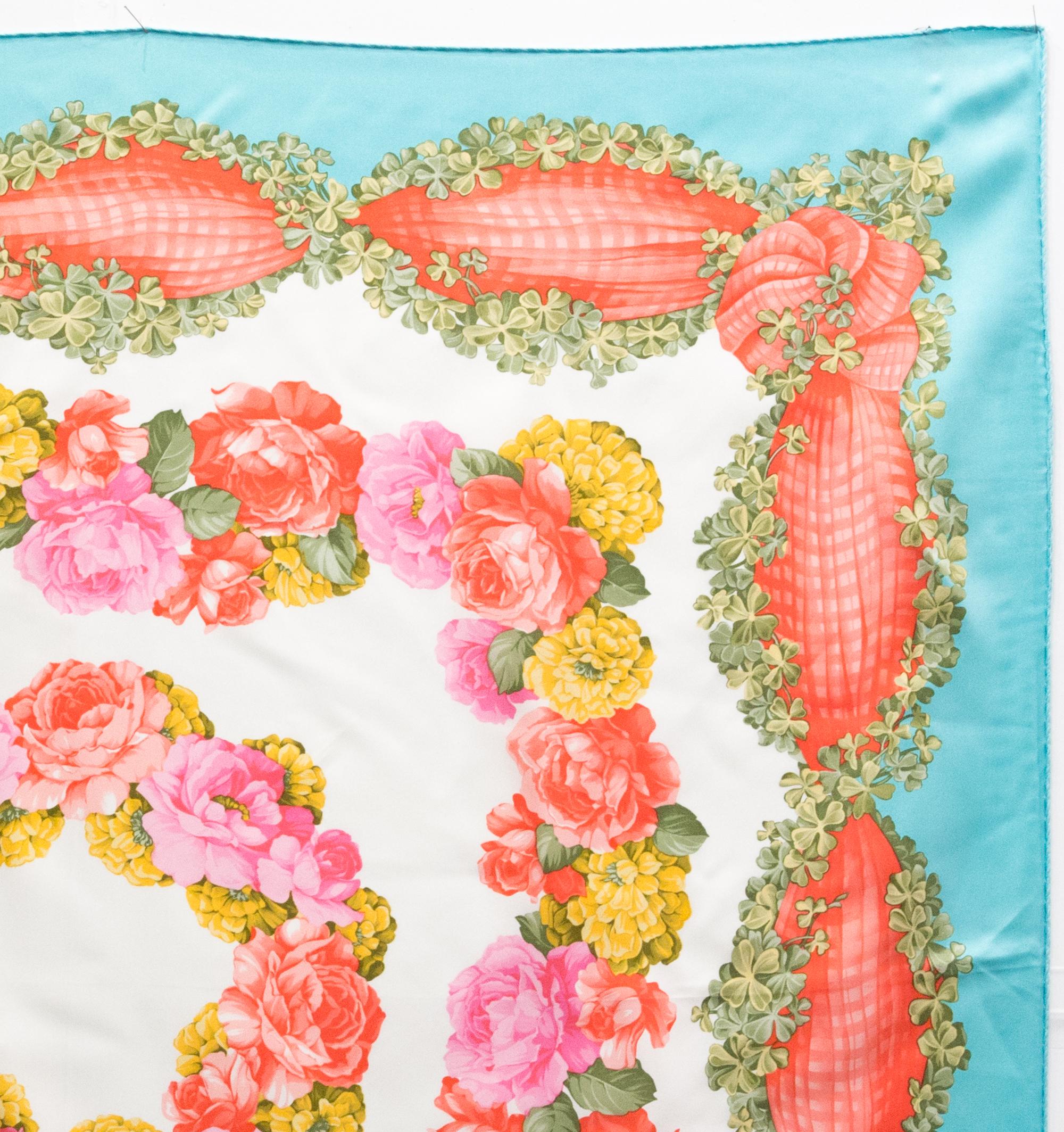 Christian Dior Multicolor Floral Silk Scarf In Good Condition For Sale In Paris, FR