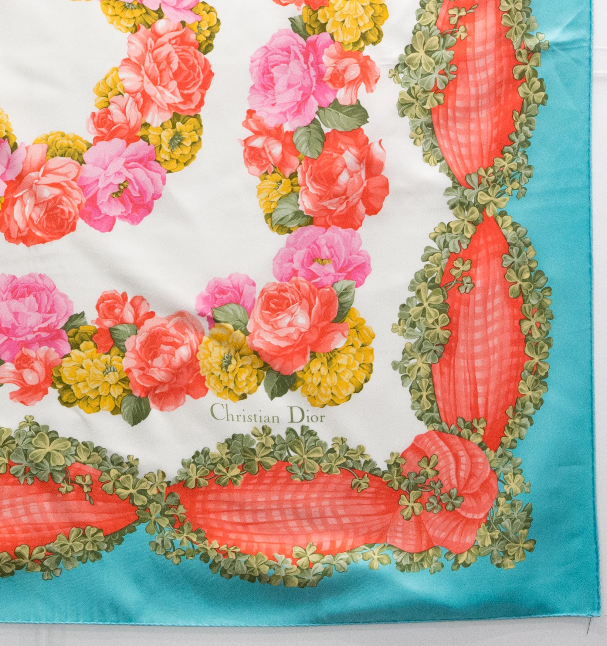 Christian Dior Multicolor Floral Silk Scarf For Sale 1