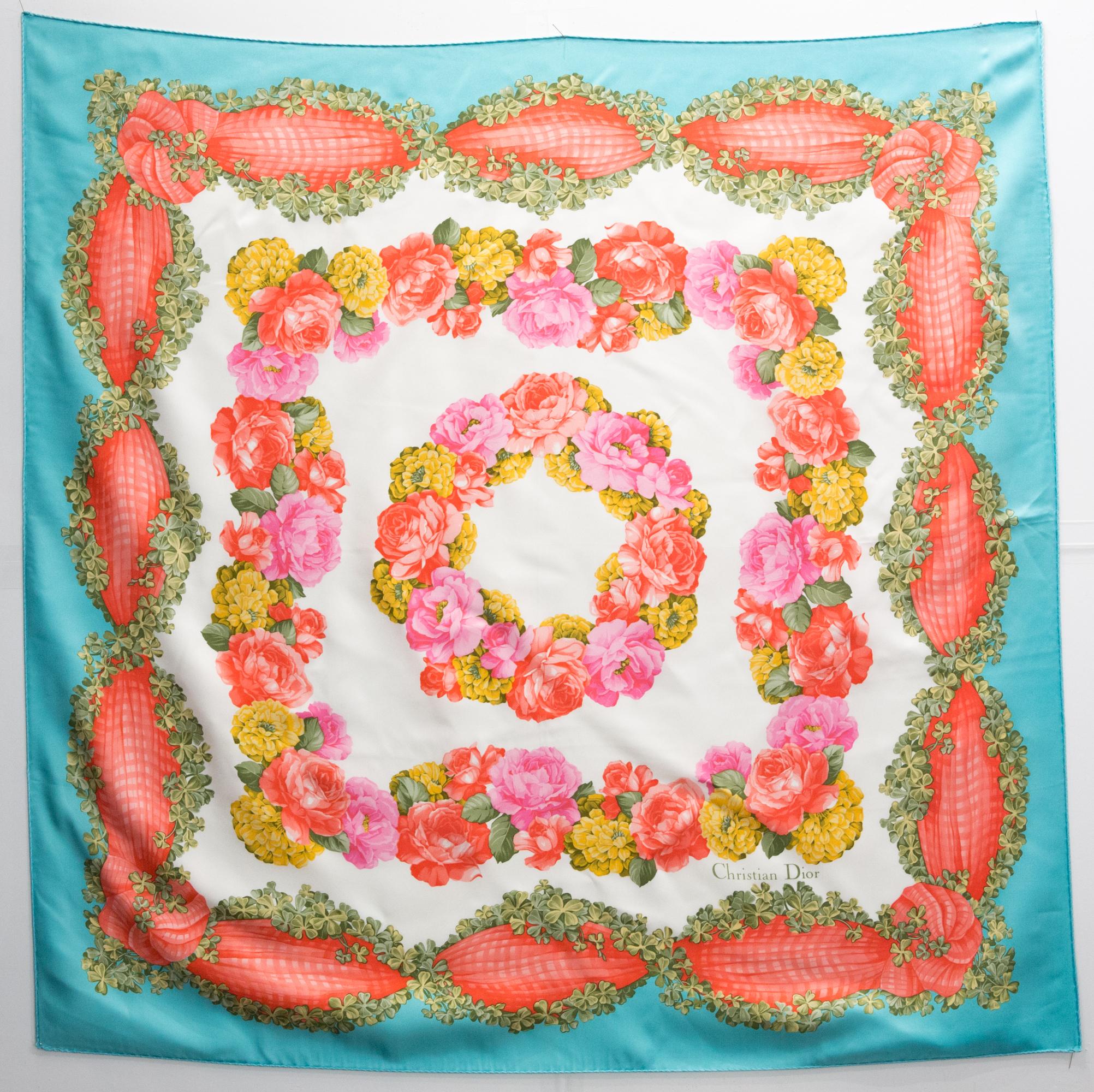 Christian Dior Multicolor Floral Silk Scarf For Sale 2