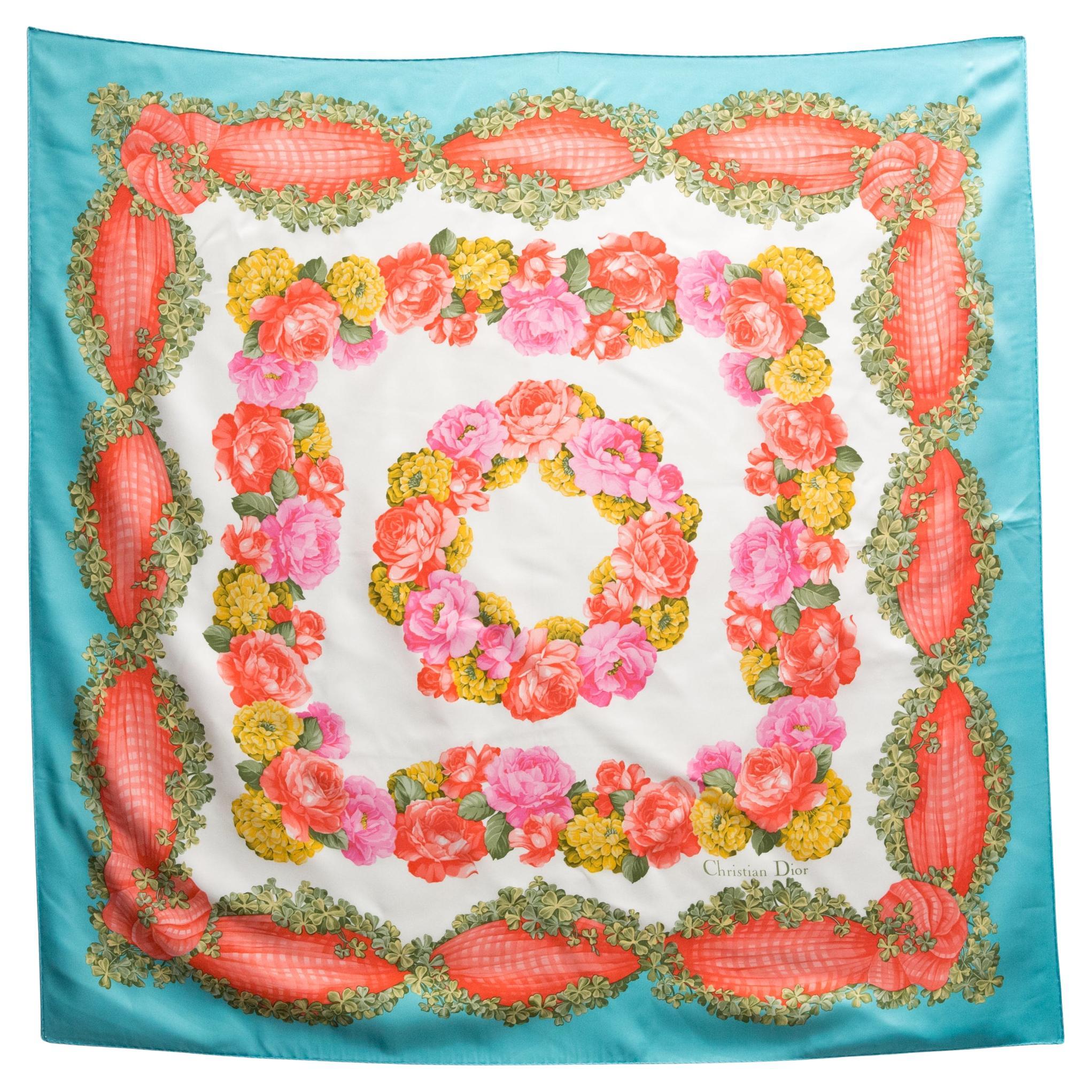 Christian Dior Multicolor Floral Silk Scarf For Sale