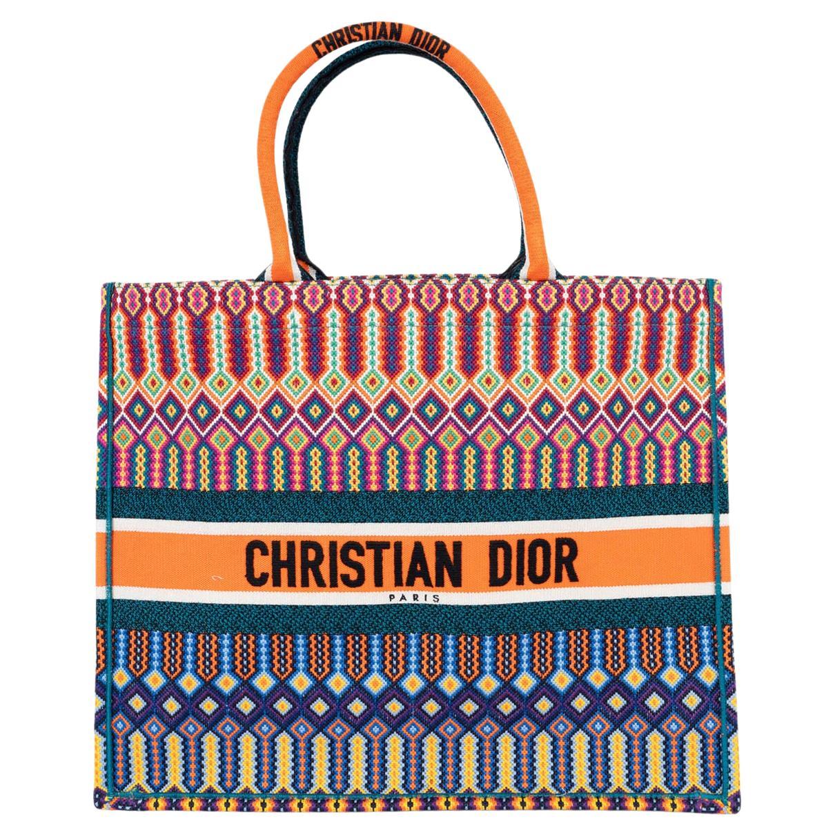 CHRISTIAN DIOR multicolor Mexican canvas LARGE BOOK TOTE Bag For Sale