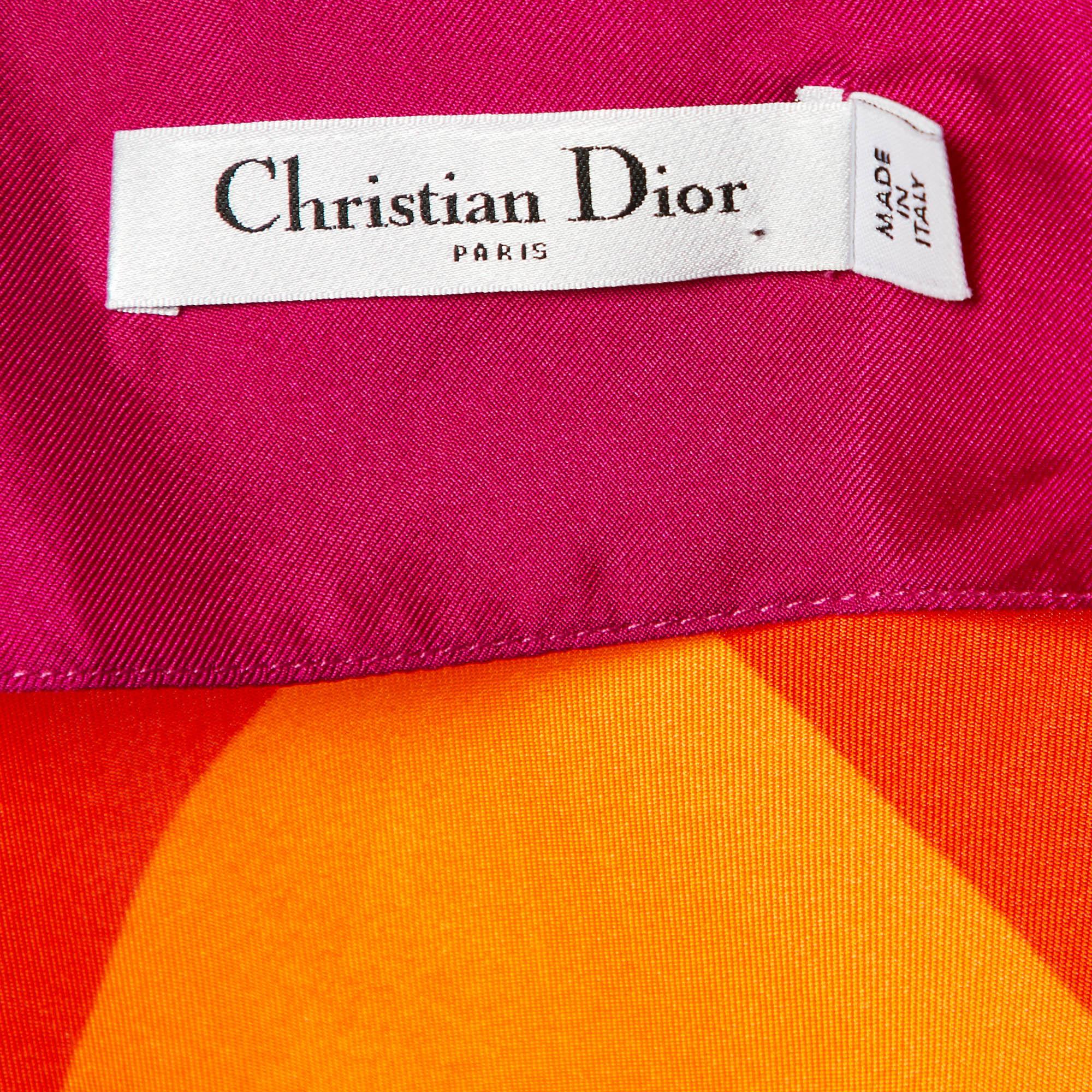 Christian Dior Multicolor Printed Silk Satin Midi Skirt L For Sale 1