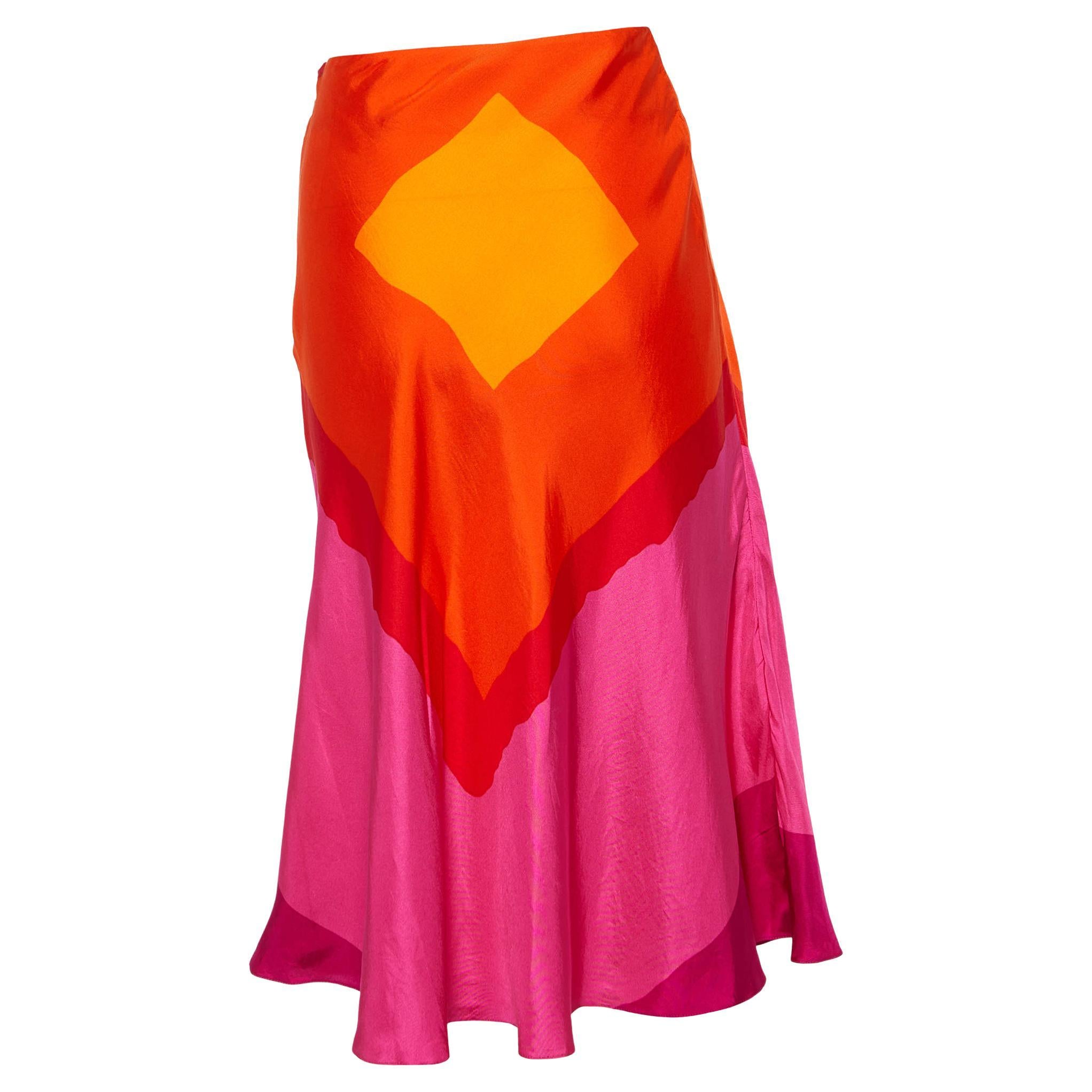 Christian Dior Multicolor Printed Silk Satin Midi Skirt L For Sale