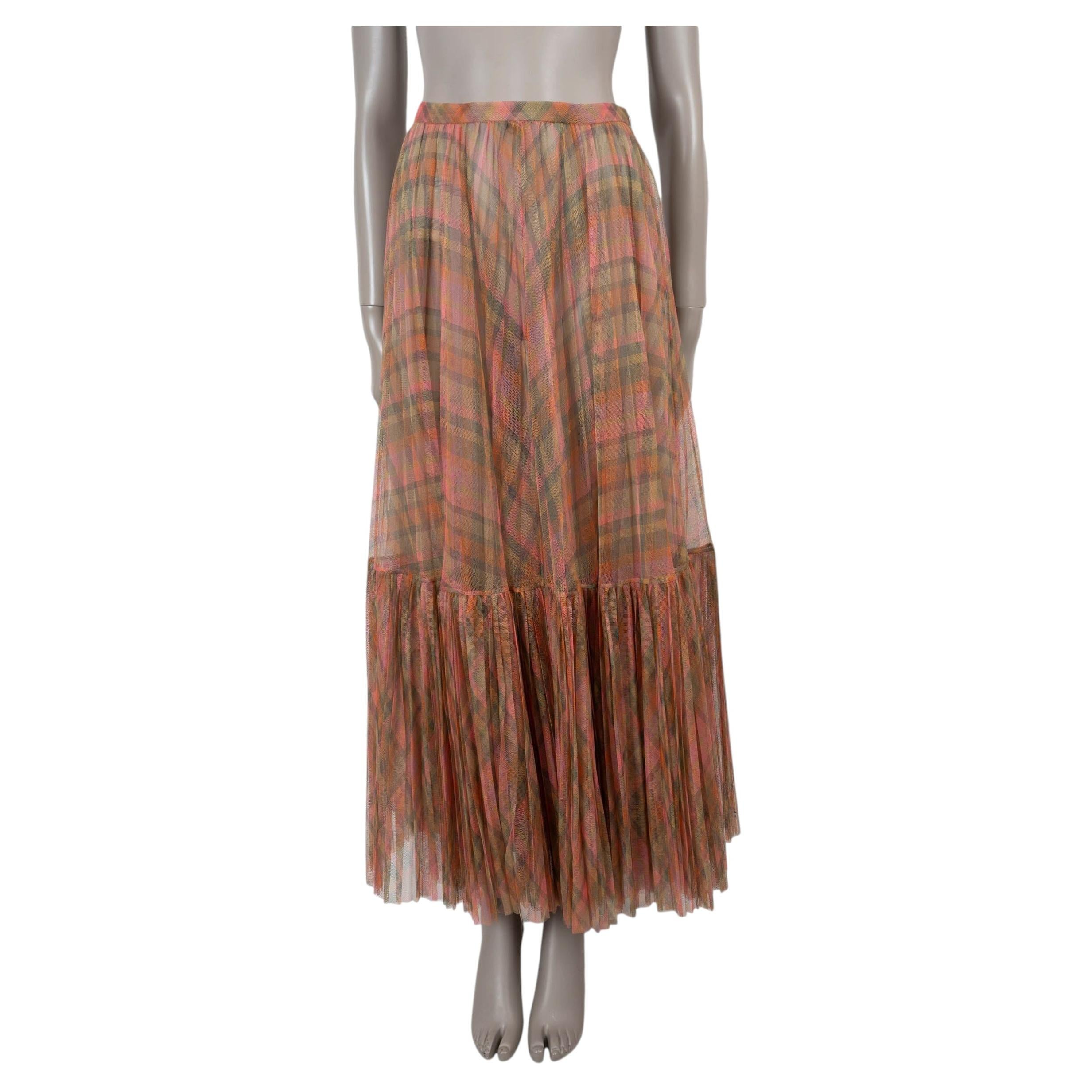 CHRISTIAN DIOR Falda midi de tul a cuadros multicolor de algodón, colección 2021, talla 36 XS