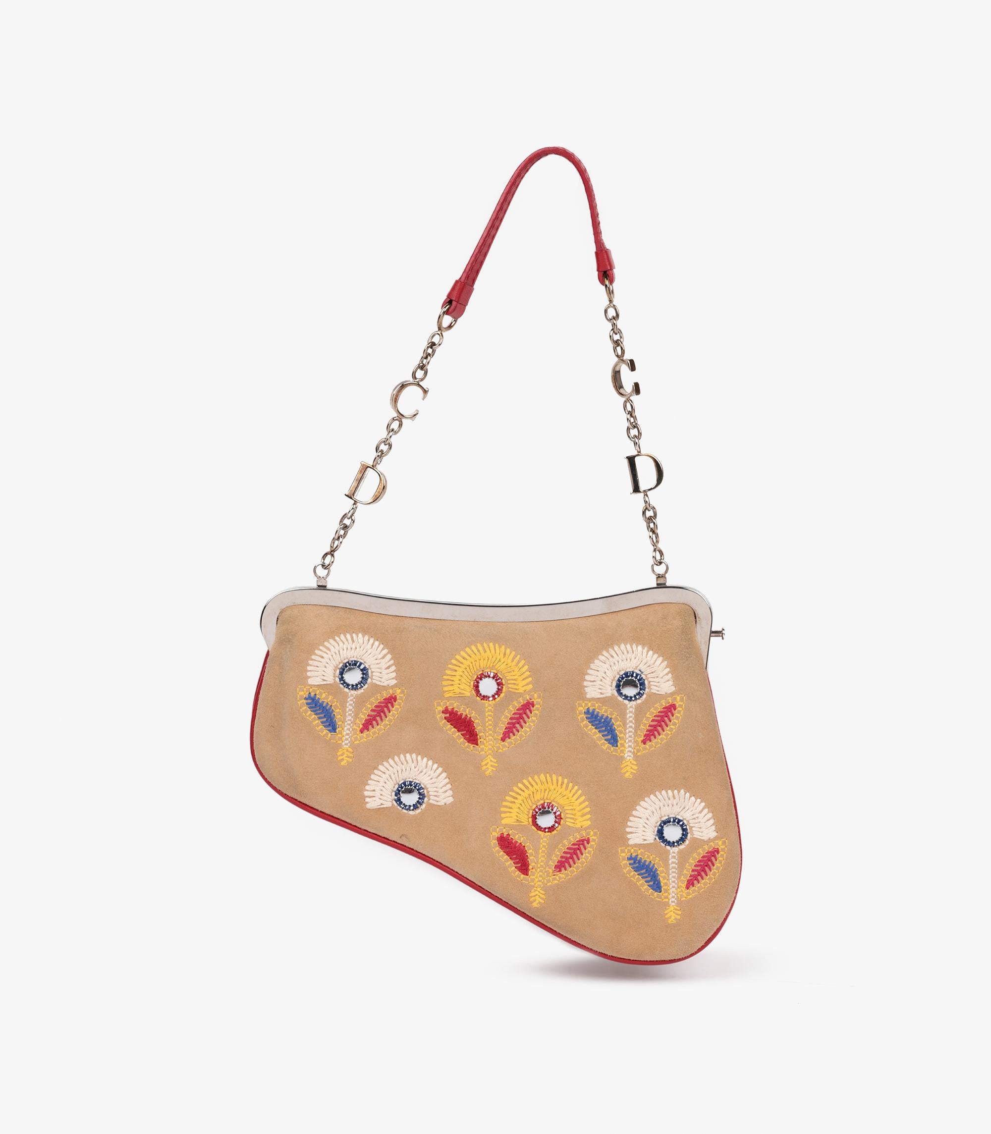 Christian Dior Multicolour & Embellished Suede & Red Vintage Mini Saddle Bag In Excellent Condition In Bishop's Stortford, Hertfordshire