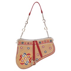 Christian Dior Multicolour & Embellished Suede & Red Vintage Mini Saddle Bag