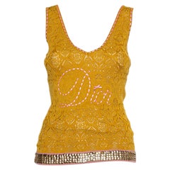 Christian Dior Mustard Yellow Knit Contrast Trim Sequin Detail Tank Top M