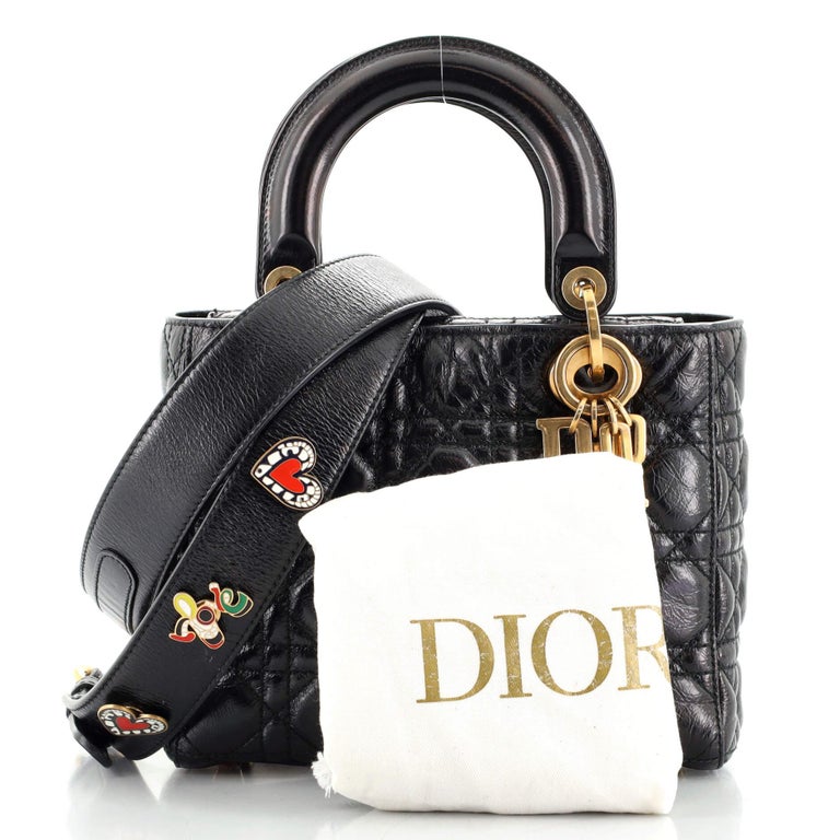 Dior Grey Cannage Quilted Patent Leather Small Lady Dior Bag at 1stDibs
