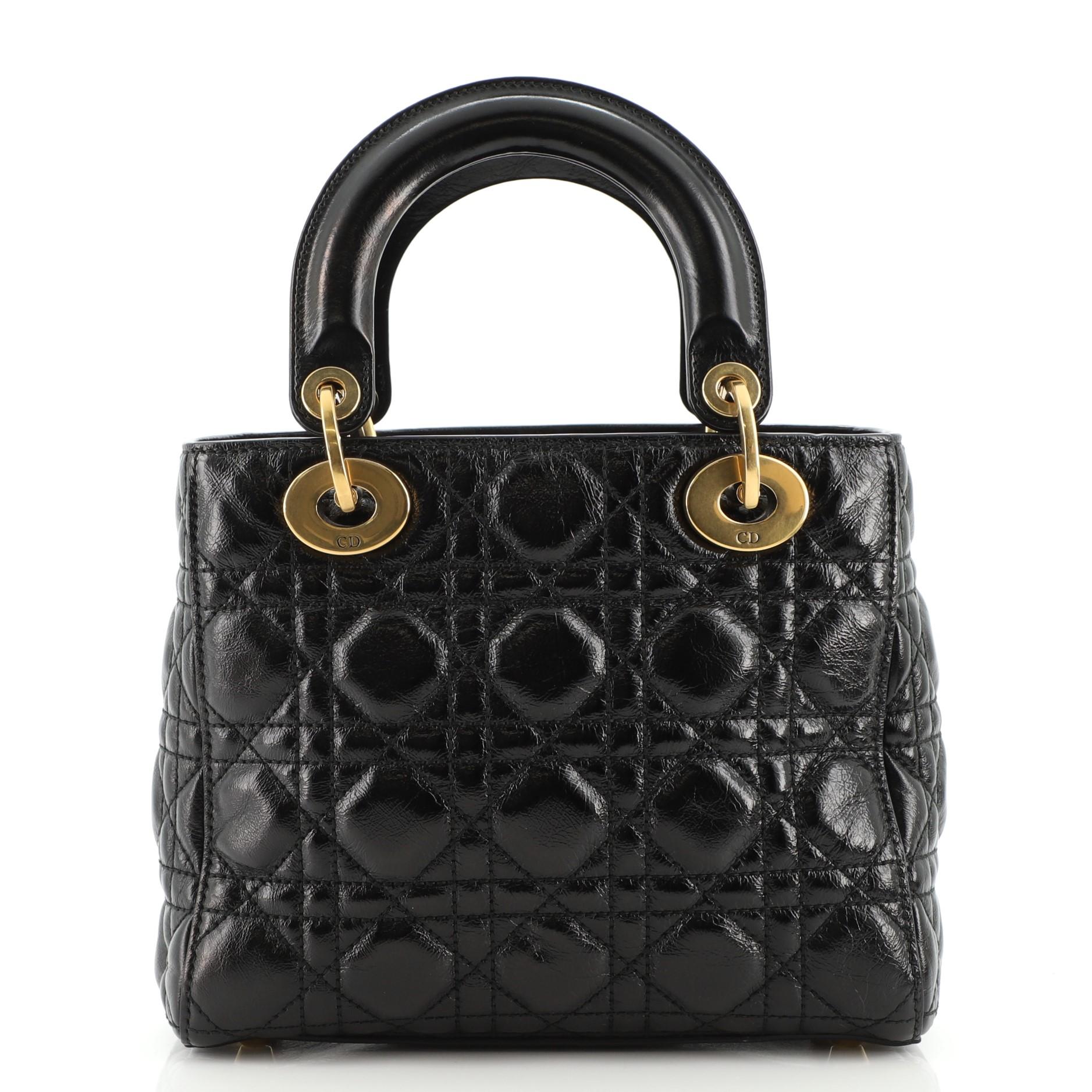 Christian Dior My Lady Dior Bag Cannage Quilted Crinkled Patent In Good Condition In NY, NY