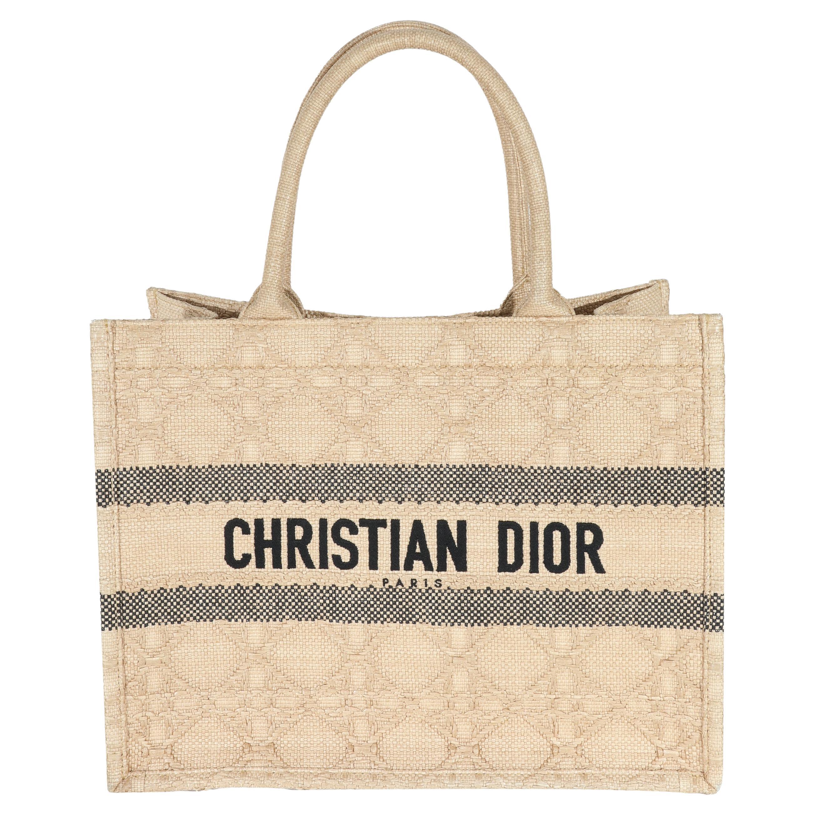 Christian Dior Natural Cannage Raffia Medium Book Tote For Sale