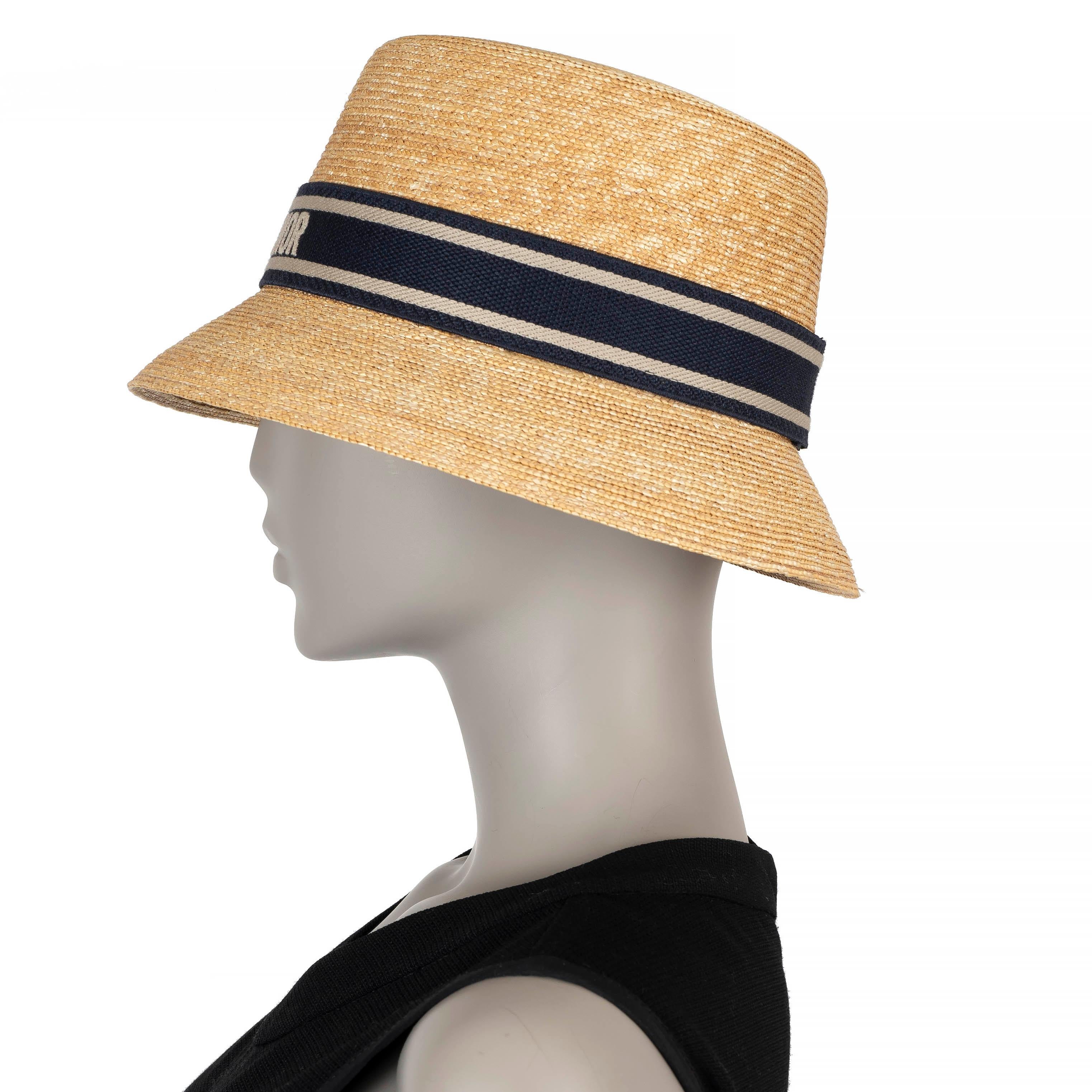 Beige CHRISTIAN DIOR natural & navy 2021 DIORIVIERA SMALL BRIM STRAW Hat 57