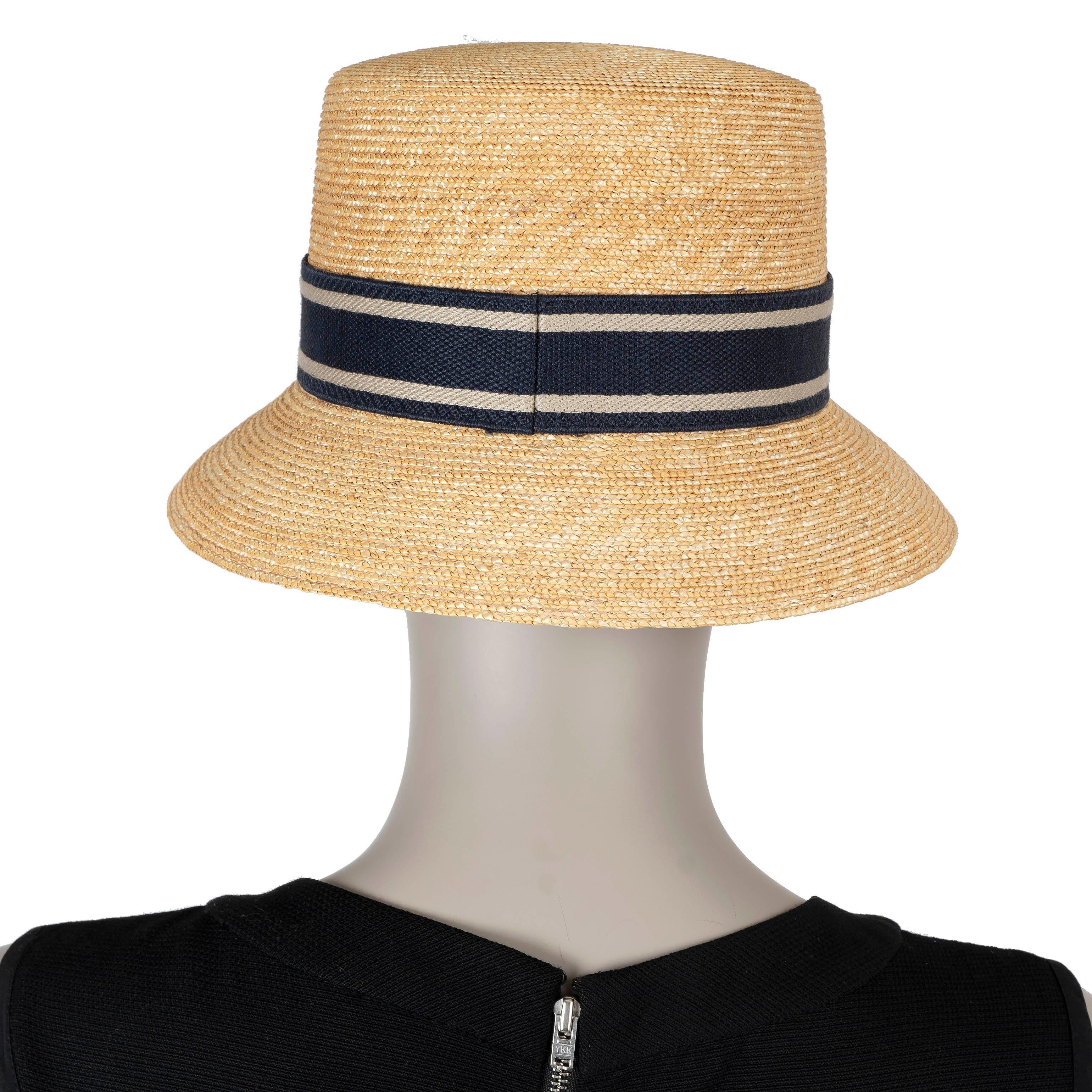 Women's CHRISTIAN DIOR natural & navy 2021 DIORIVIERA SMALL BRIM STRAW Hat 57