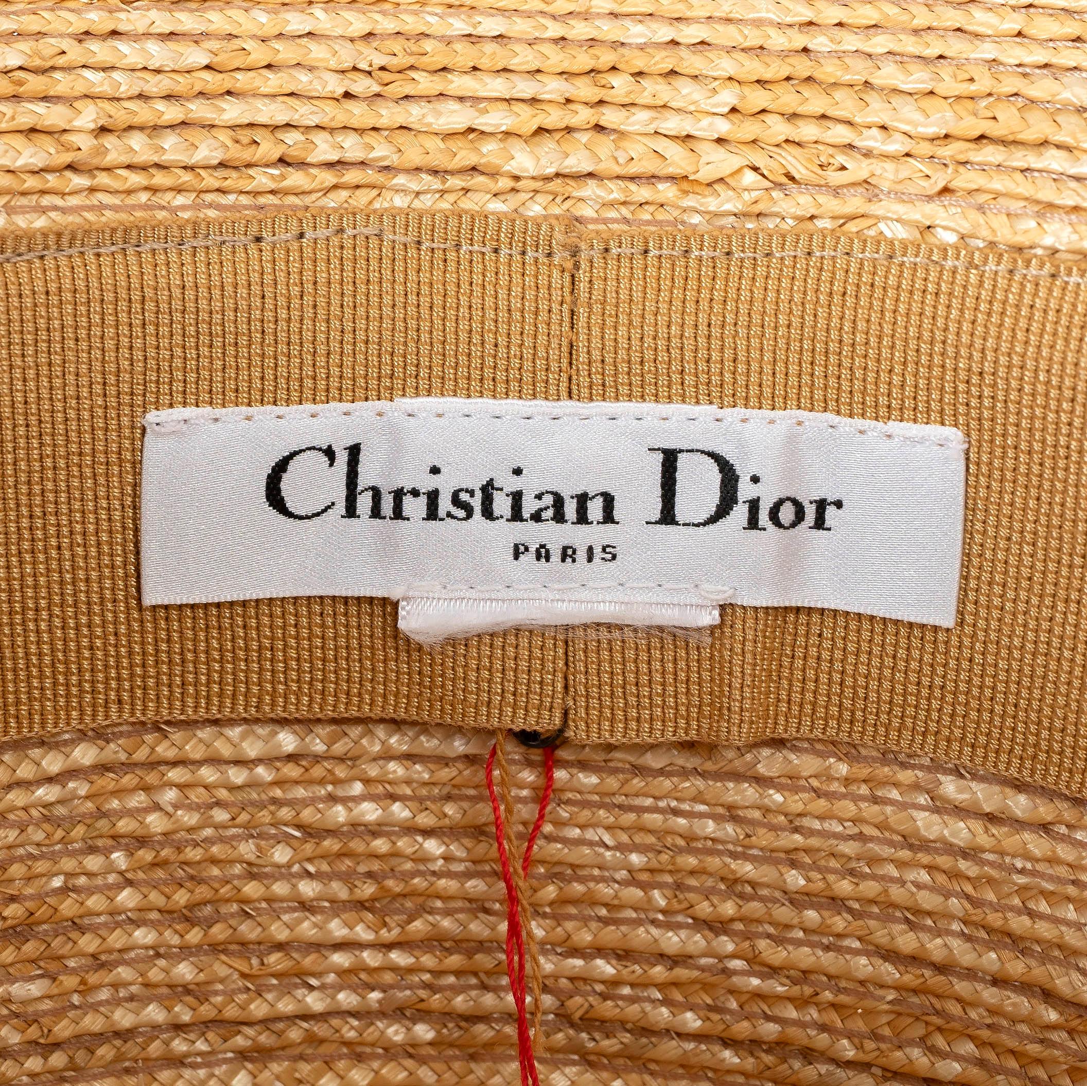 CHRISTIAN DIOR natural & navy 2021 DIORIVIERA SMALL BRIM STRAW Hat 57 4