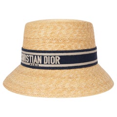 CHRISTIAN DIOR natural & navy 2021 DIORIVIERA SMALL BRIM STRAW Hat 57