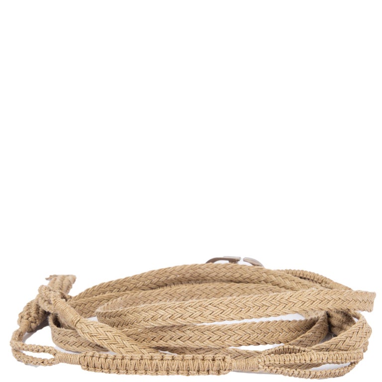 Women's CHRISTIAN DIOR natural raffia 2020 CD DOUBLE WRAP ROPE Belt For Sale