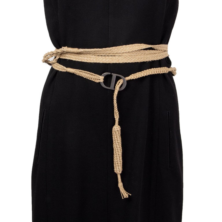 CHRISTIAN DIOR natural raffia 2020 CD DOUBLE WRAP ROPE Belt For Sale 2