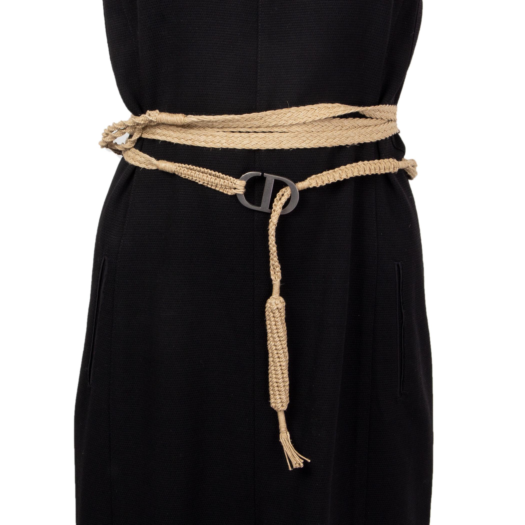 CHRISTIAN DIOR natural raffia 2020 CD DOUBLE WRAP ROPE Belt For Sale 1