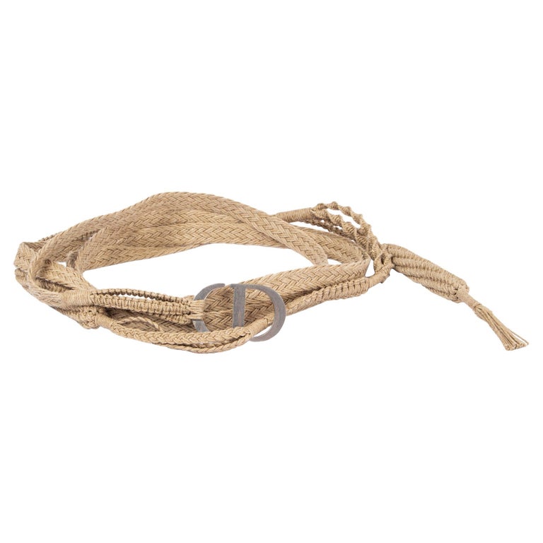 CHRISTIAN DIOR natural raffia 2020 CD DOUBLE WRAP ROPE Belt 