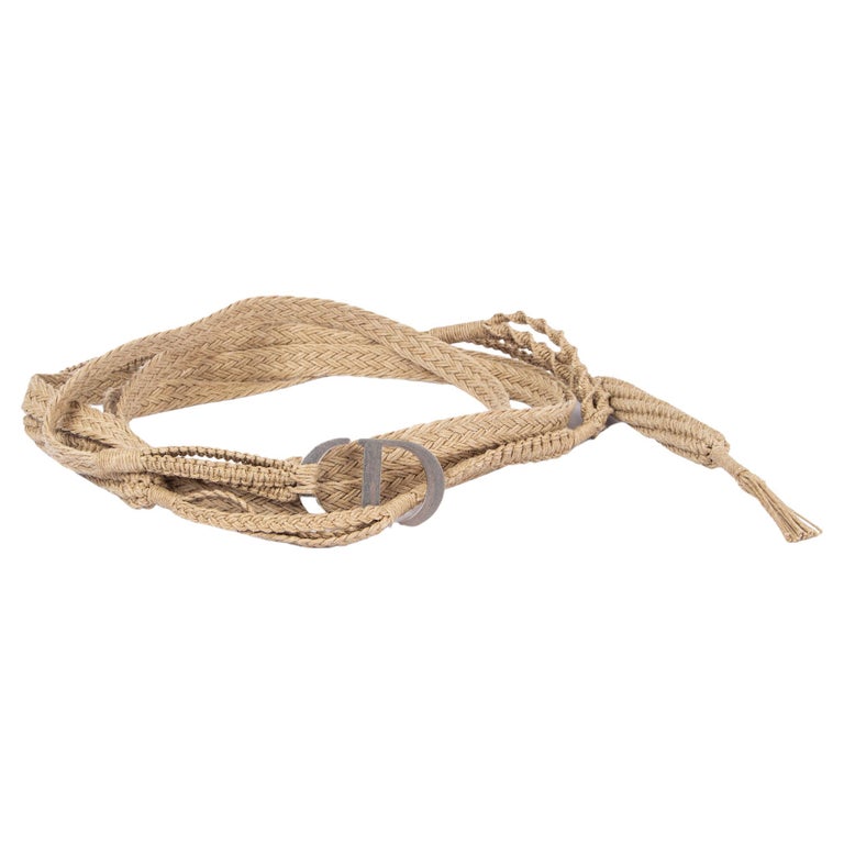 CHRISTIAN DIOR natural raffia 2020 CD DOUBLE WRAP ROPE Belt For Sale