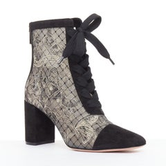 CHRISTIAN DIOR Naughtily-D black nude logo embroidered mesh lace up shoes