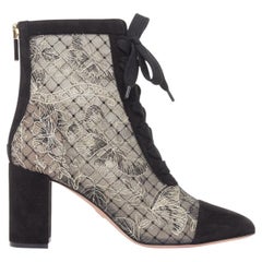 CHRISTIAN DIOR Naughtily-D black nude logo embroidered mesh lace up shoes