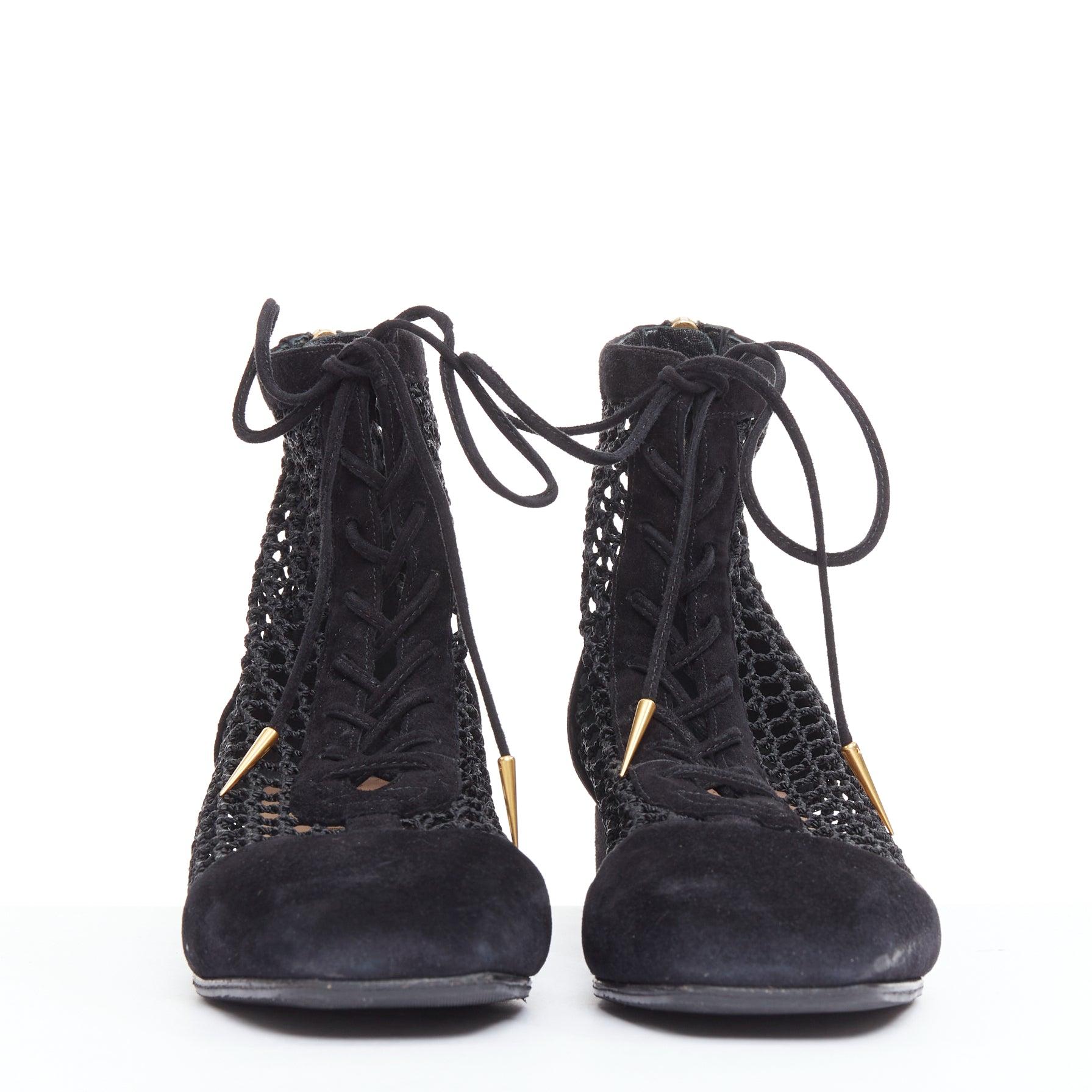 Black CHRISTIAN DIOR Naughtily-D black suede caged lace up ankle boots EU37.5 For Sale