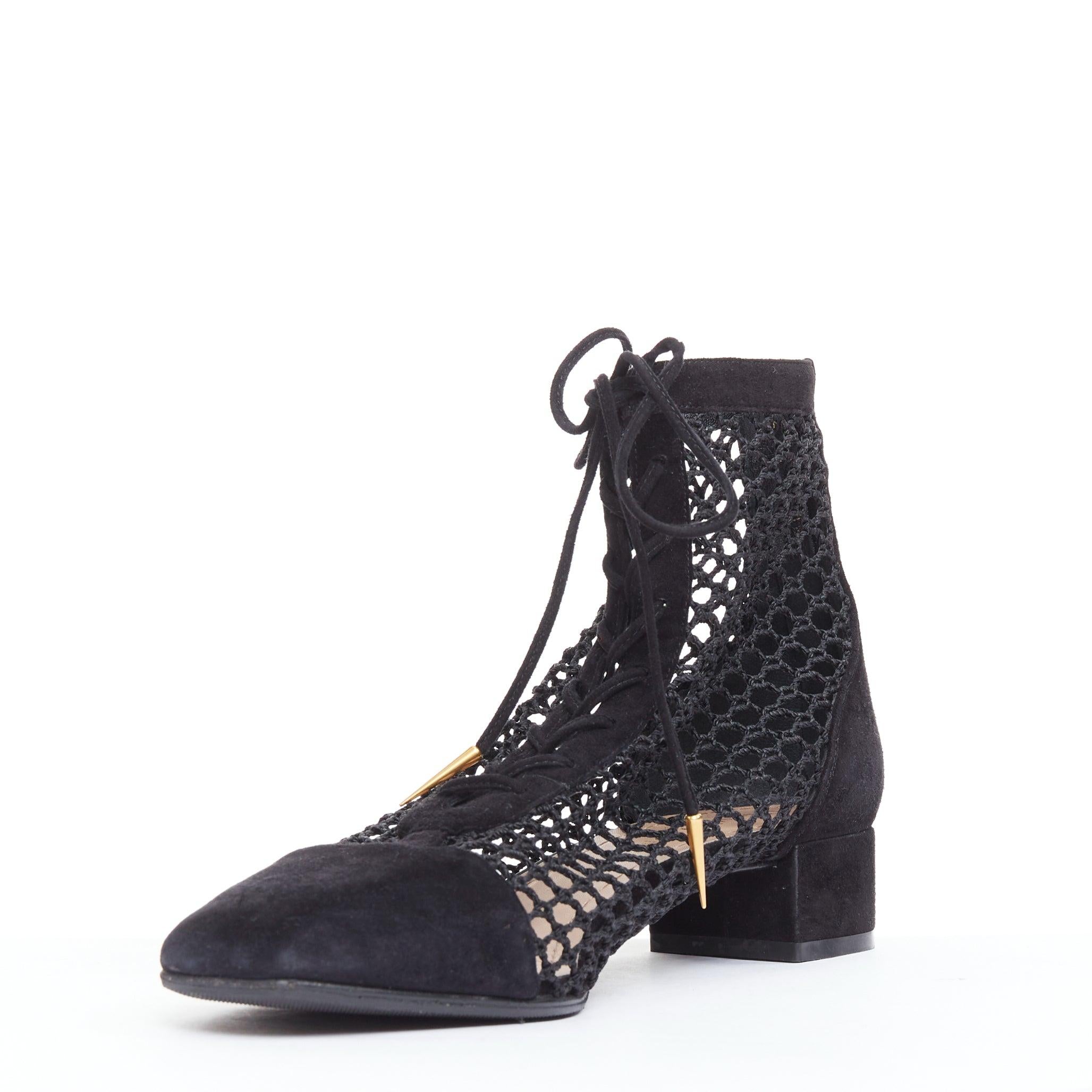 CHRISTIAN DIOR Naughtily-D black suede caged lace up ankle boots EU37.5 In Good Condition For Sale In Hong Kong, NT