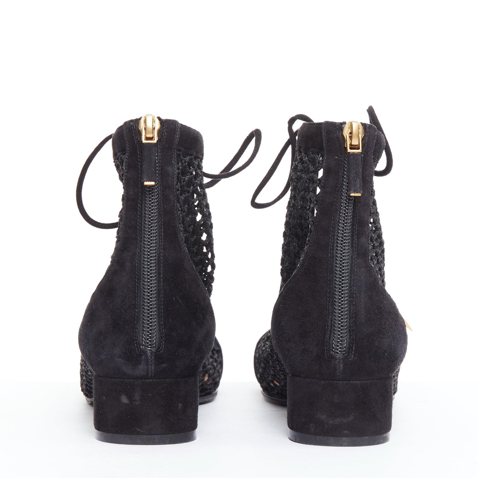 Women's CHRISTIAN DIOR Naughtily-D black suede caged lace up ankle boots EU37.5 For Sale
