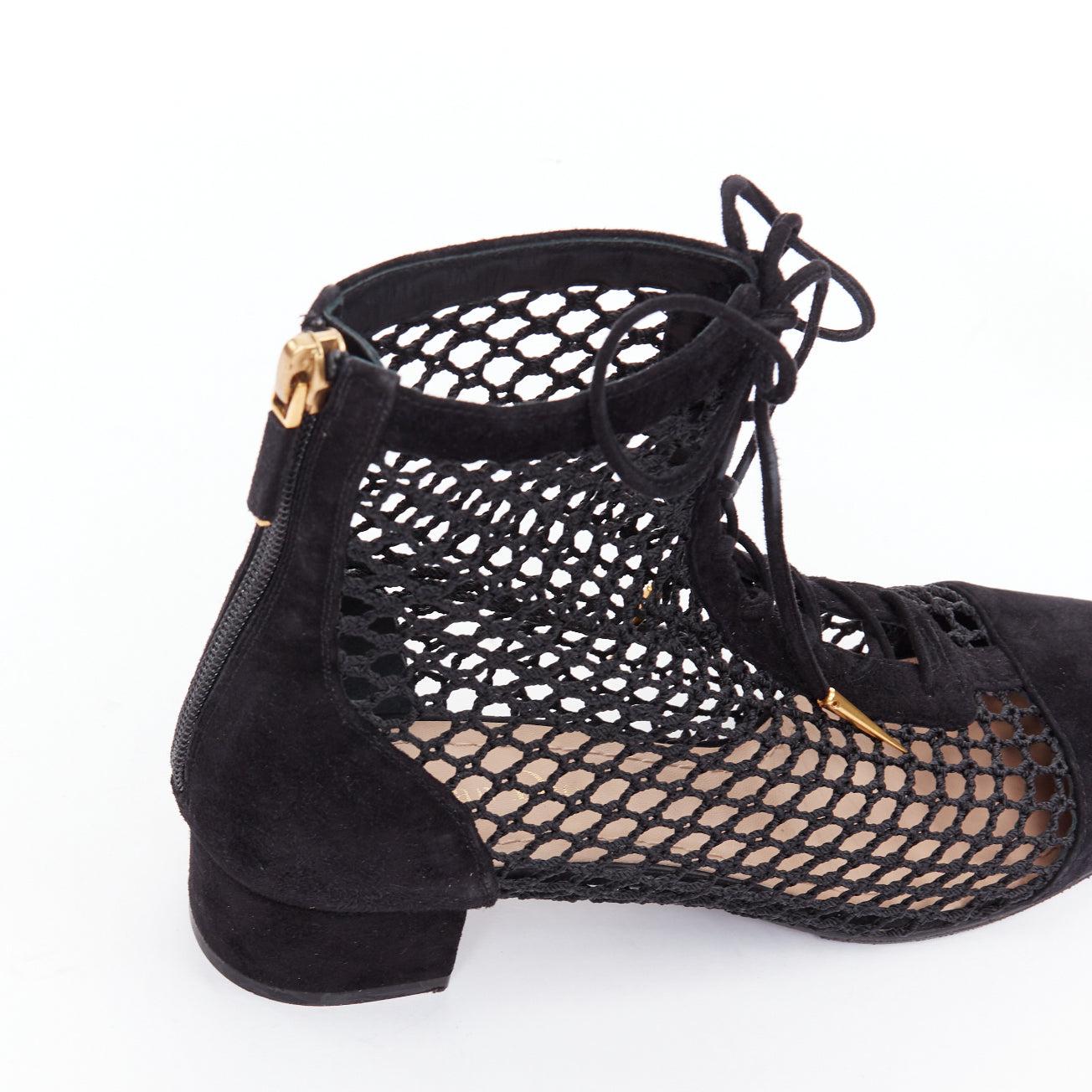 CHRISTIAN DIOR Naughtily-D black suede caged lace up ankle boots EU37.5 For Sale 3
