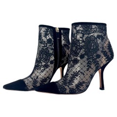 Christian Dior Naughtily-D Stivali con tacco ricamati a rete trasparente e floreale 37