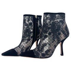 Christian Dior Naughtily D Transparent Mesh Floral Embroidered Heeled Boots 38